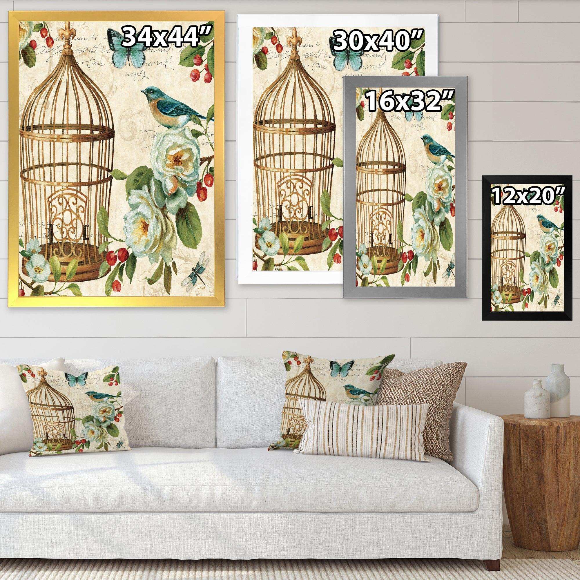 Blue Cottage Bird, Birdcage and Apple Blossoms I