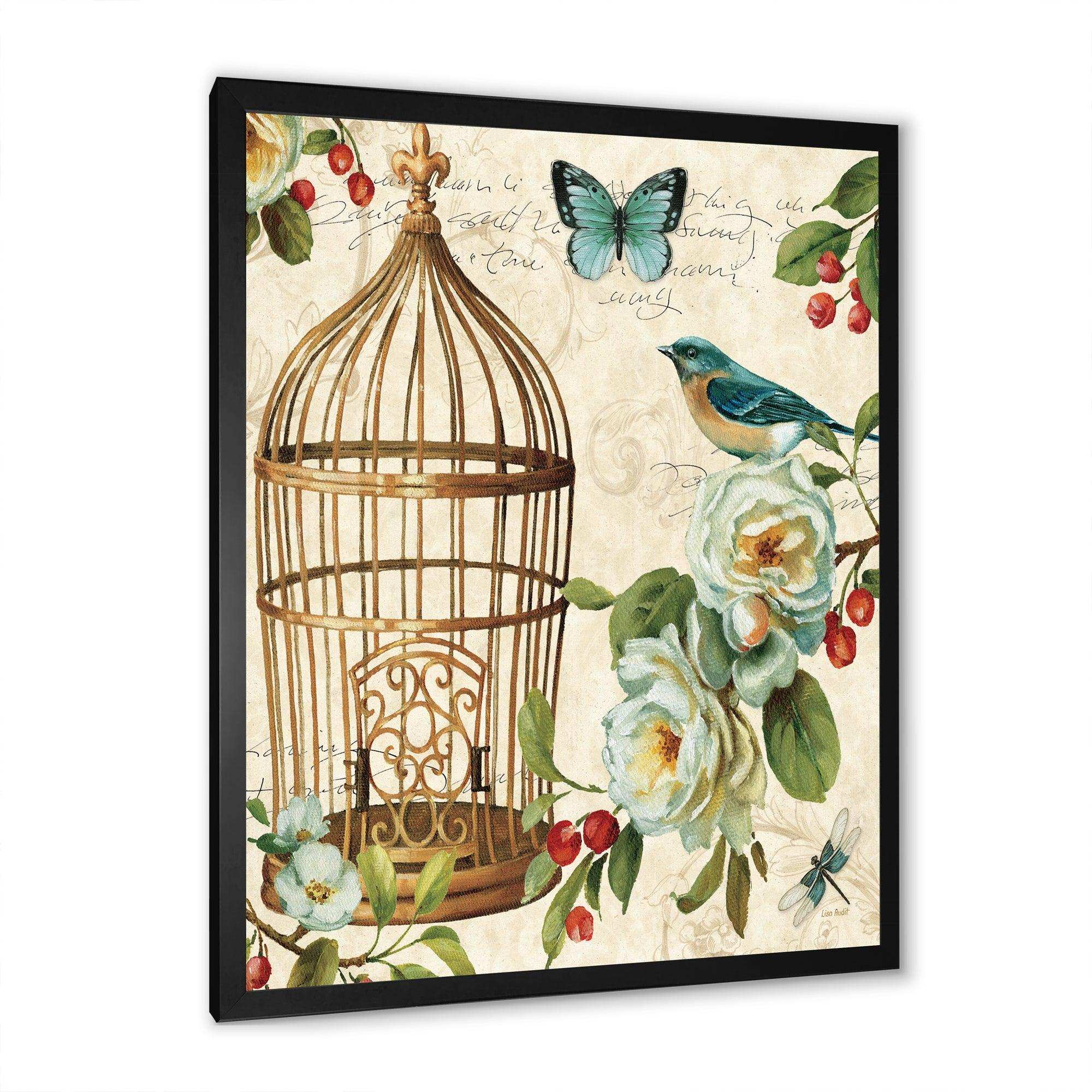 Blue Cottage Bird, Birdcage and Apple Blossoms I