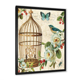 Blue Cottage Bird, Birdcage and Apple Blossoms I