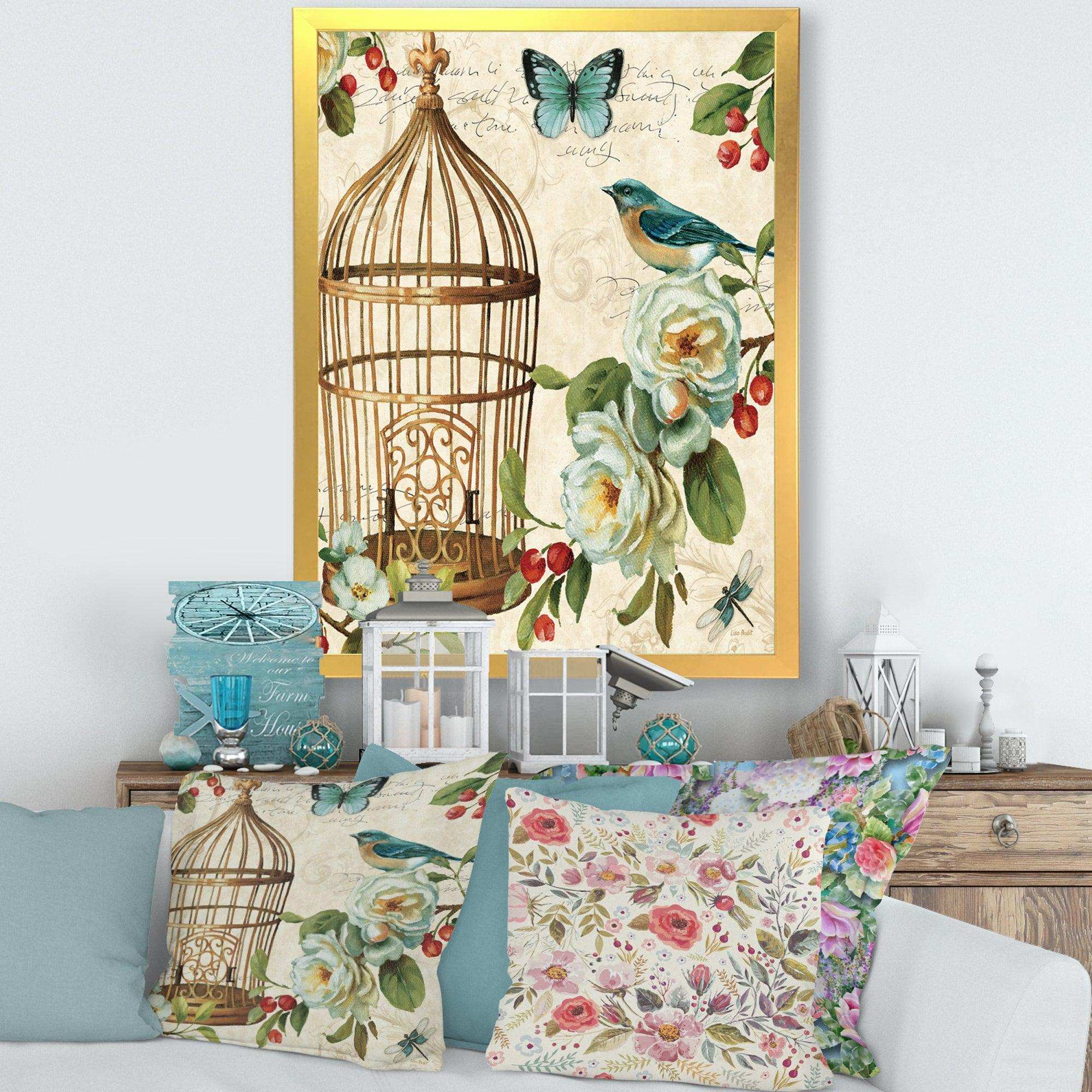 Blue Cottage Bird, Birdcage and Apple Blossoms I