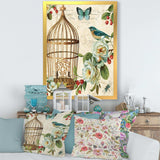 Blue Cottage Bird, Birdcage and Apple Blossoms I