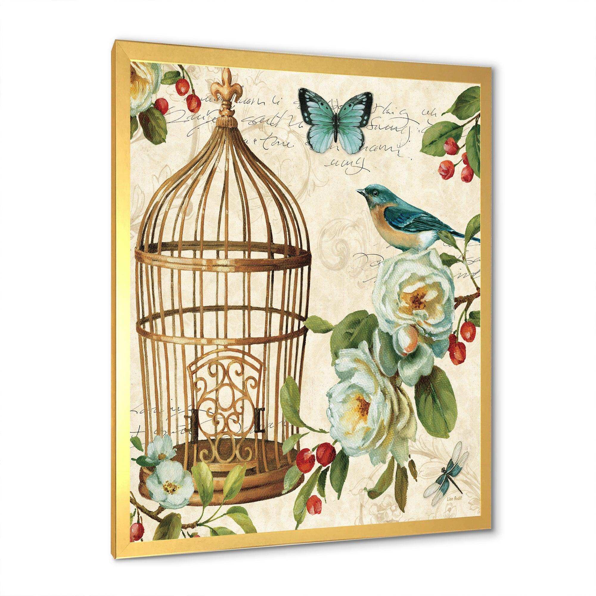 Blue Cottage Bird, Birdcage and Apple Blossoms I