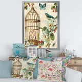 Blue Cottage Bird, Birdcage and Apple Blossoms I