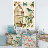 Blue Cottage Bird, Birdcage and Apple Blossoms I