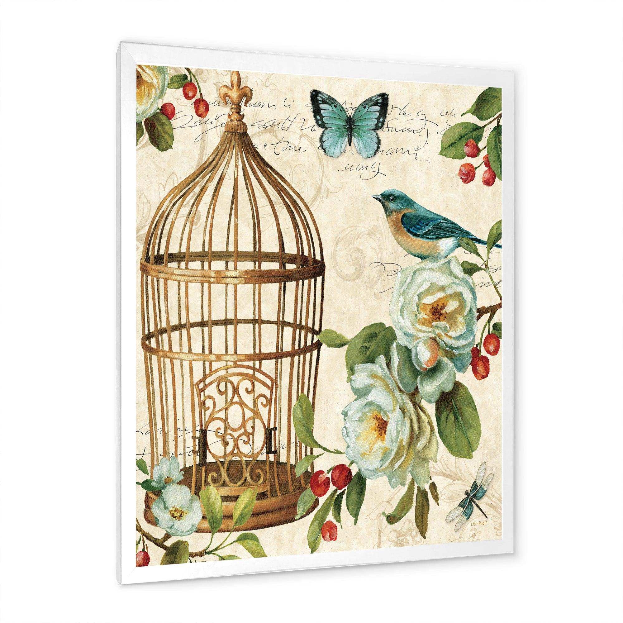 Blue Cottage Bird, Birdcage and Apple Blossoms I