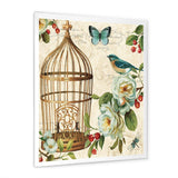 Blue Cottage Bird, Birdcage and Apple Blossoms I