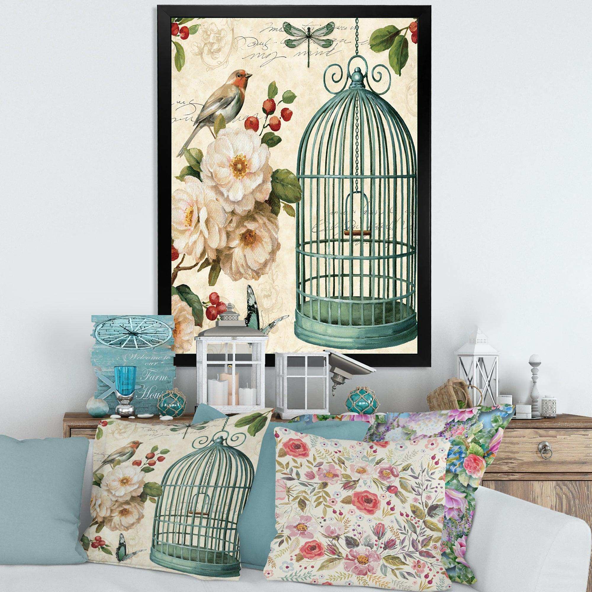 Blue Cottage Bird, Birdcage and Apple Blossoms II
