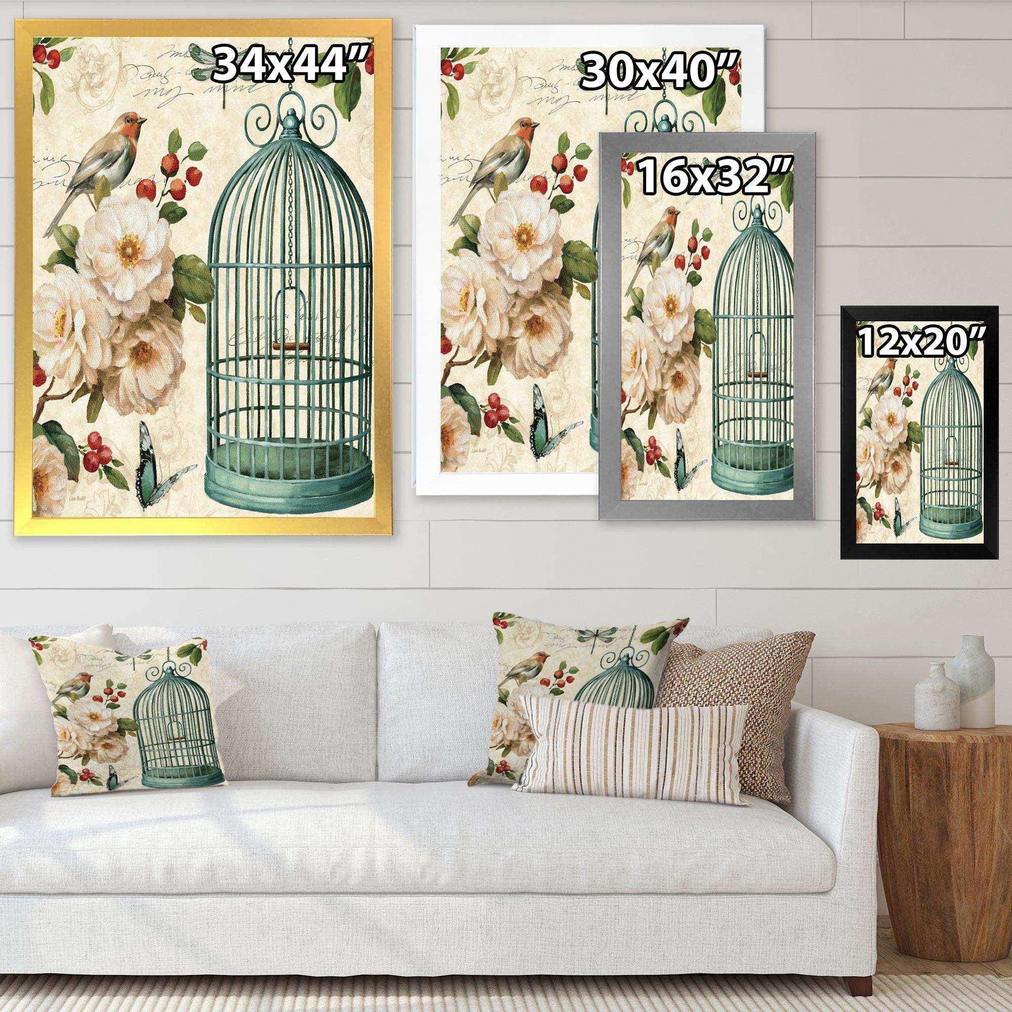 Blue Cottage Bird, Birdcage and Apple Blossoms II