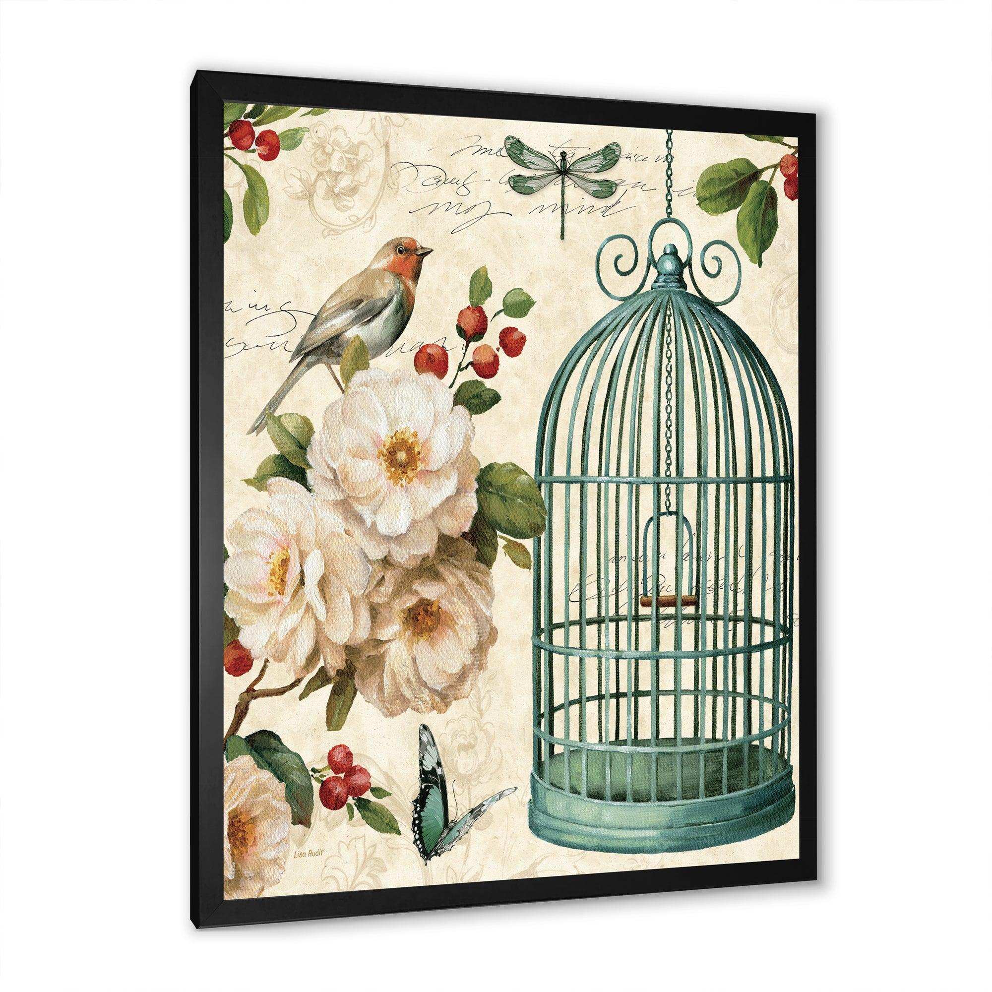 Blue Cottage Bird, Birdcage and Apple Blossoms II