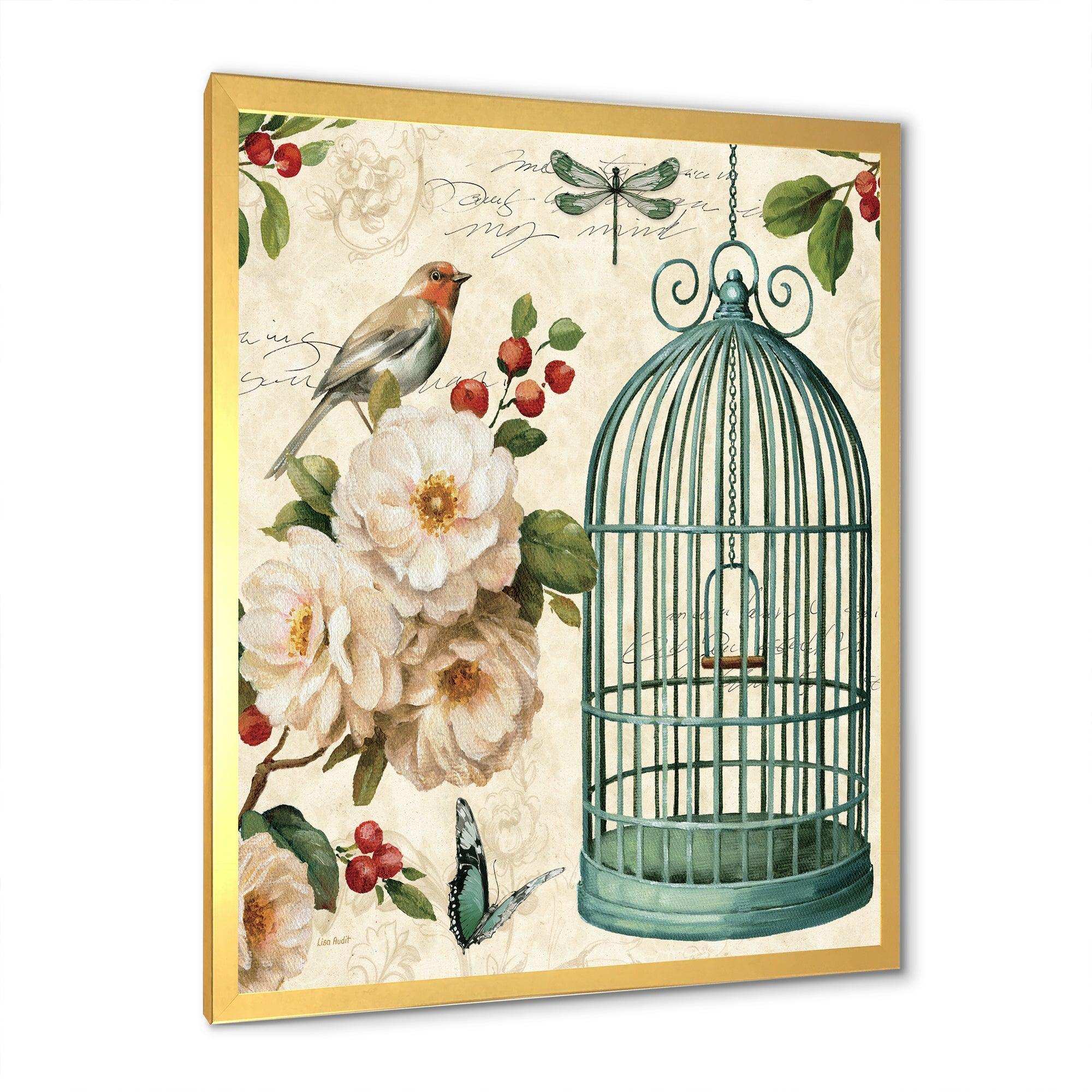 Blue Cottage Bird, Birdcage and Apple Blossoms II