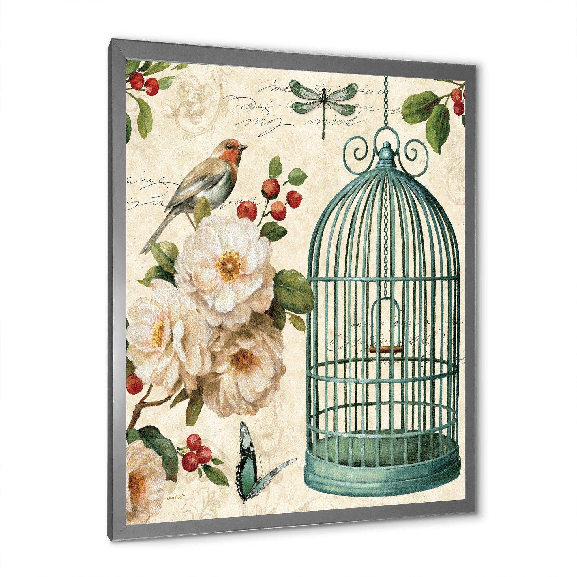 Blue Cottage Bird, Birdcage and Apple Blossoms II