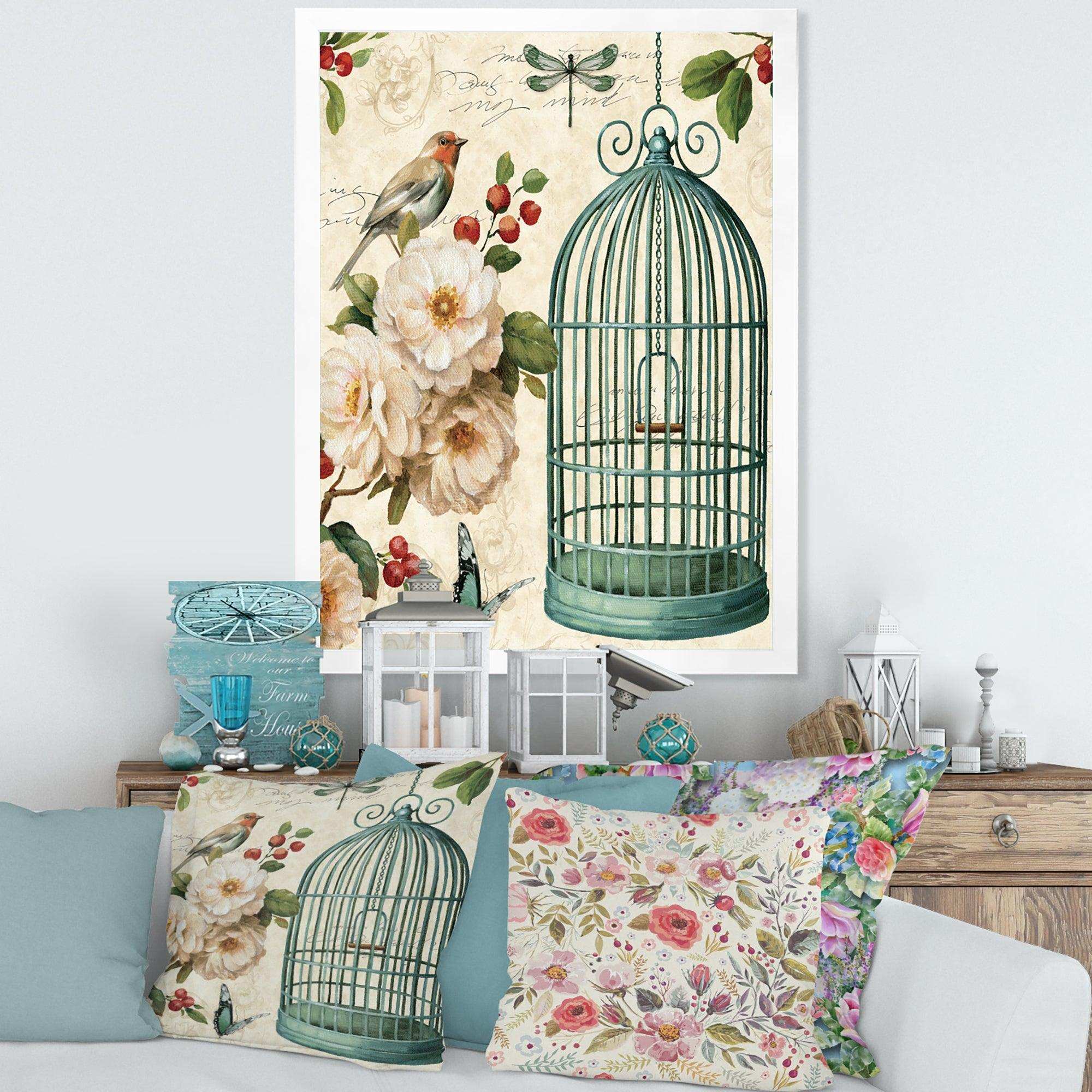 Blue Cottage Bird, Birdcage and Apple Blossoms II