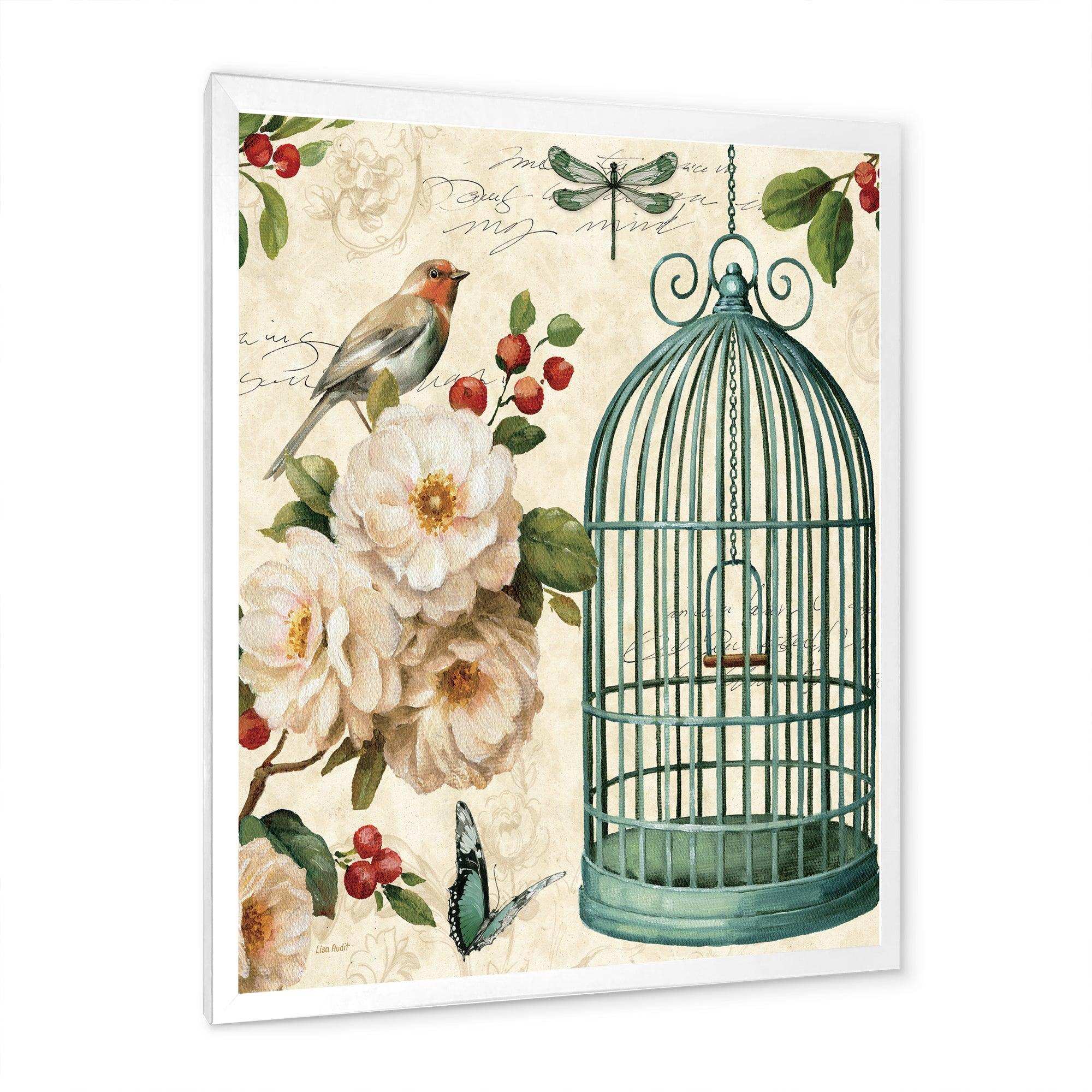 Blue Cottage Bird, Birdcage and Apple Blossoms II
