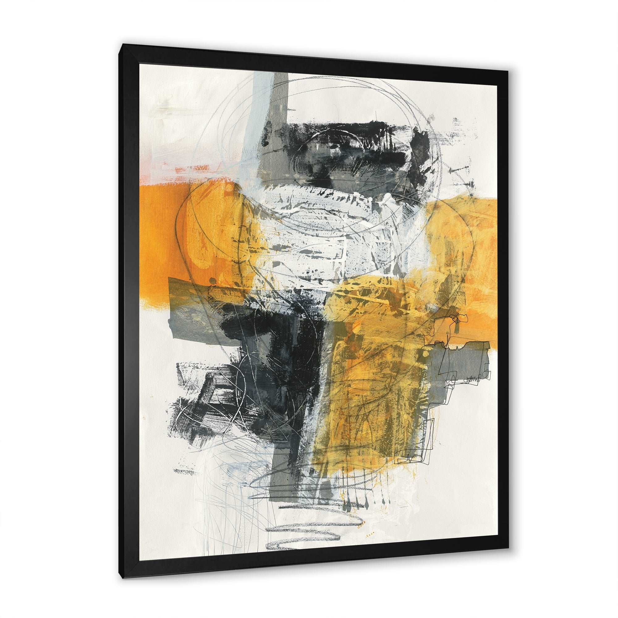 Abstract Composition of Glamorous Yellow and Black Framed Print Vibrant Black - 1.5 Width