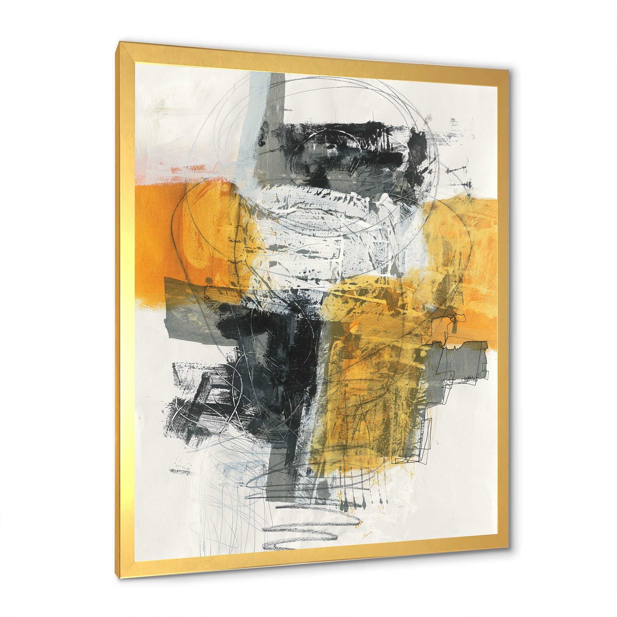 Abstract Composition of Glamorous Yellow and Black Framed Print Vibrant Gold - 1.5 Width