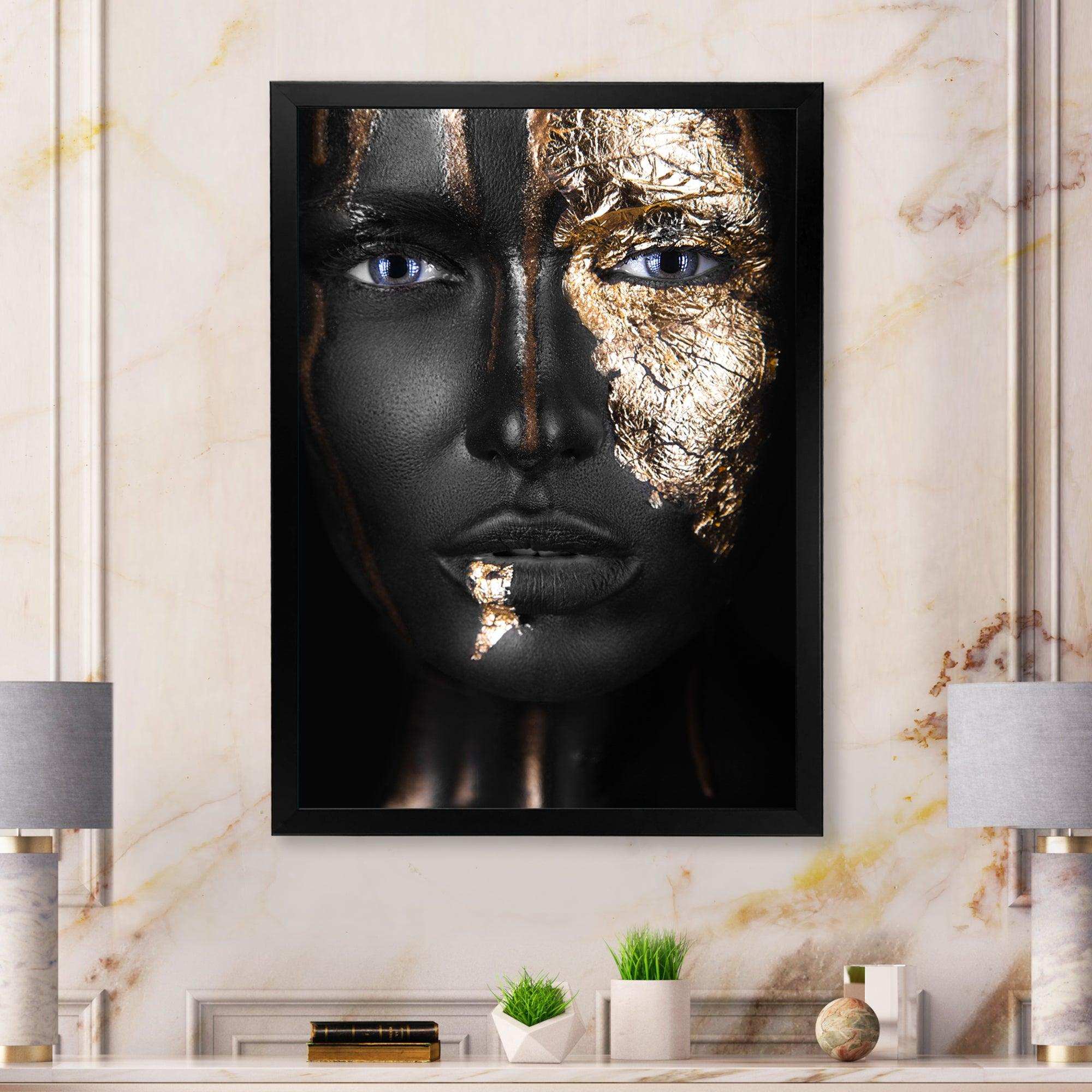Portrait of A Afro American Girl with Gold Makeup