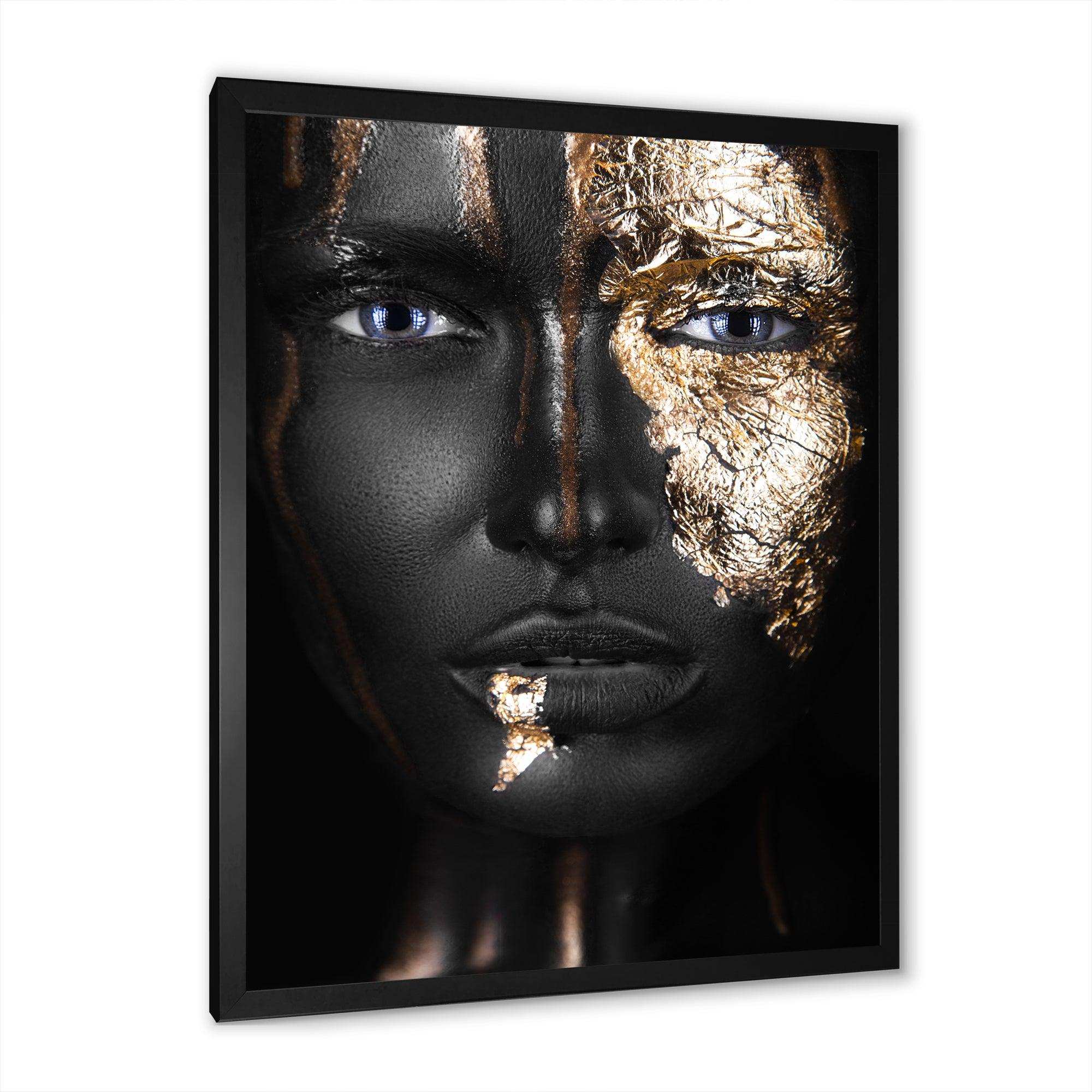 Portrait of A Afro American Girl with Gold Makeup