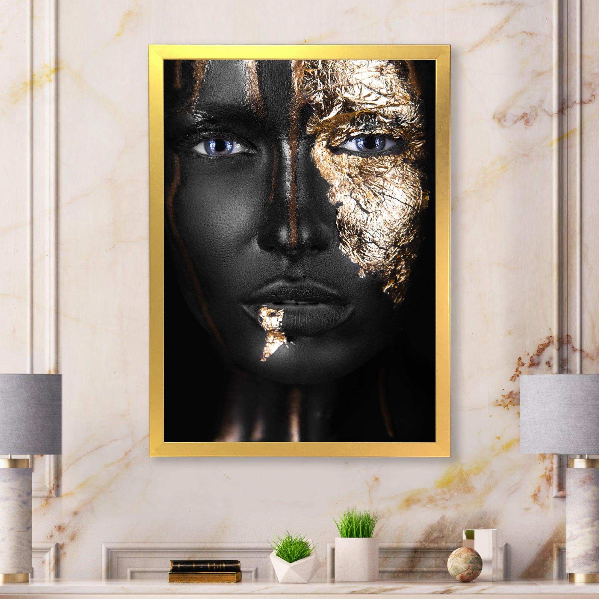Portrait of A Afro American Girl with Gold Makeup