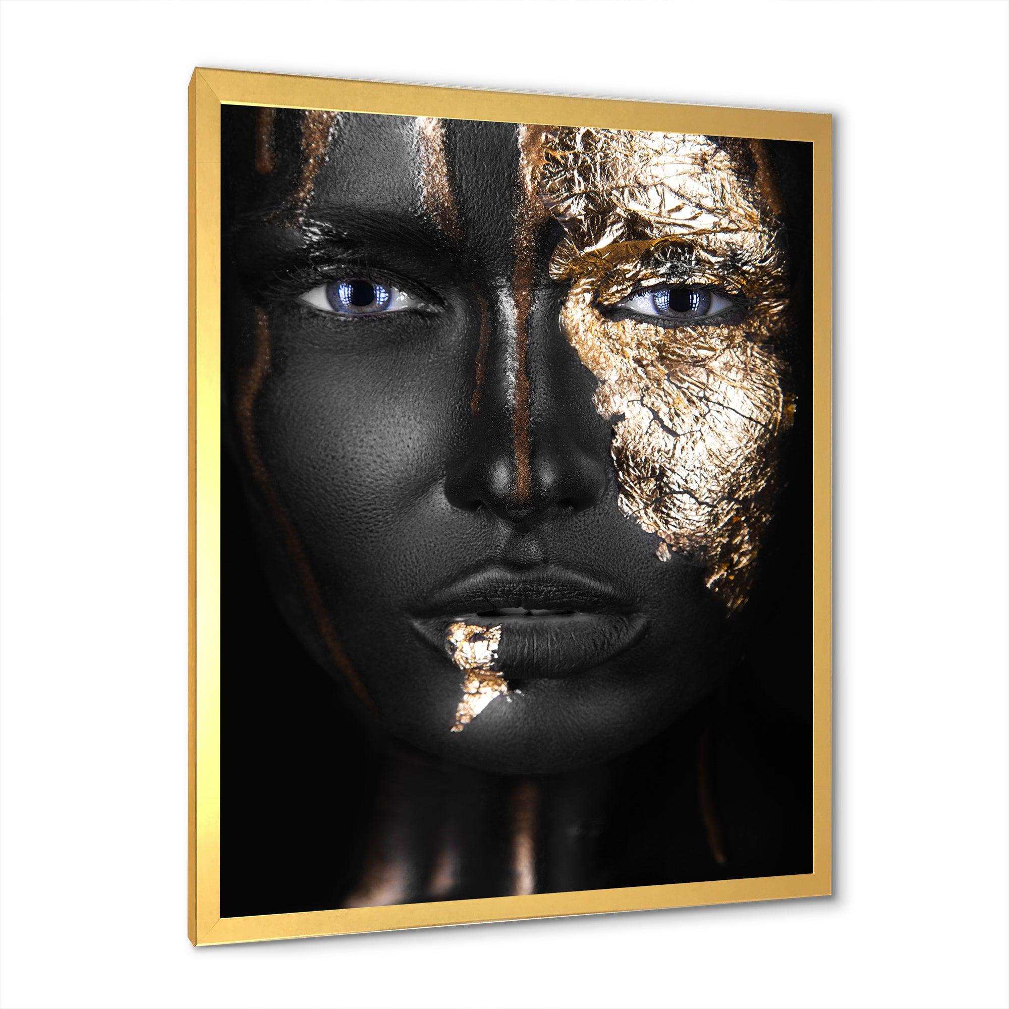Portrait of A Afro American Girl with Gold Makeup