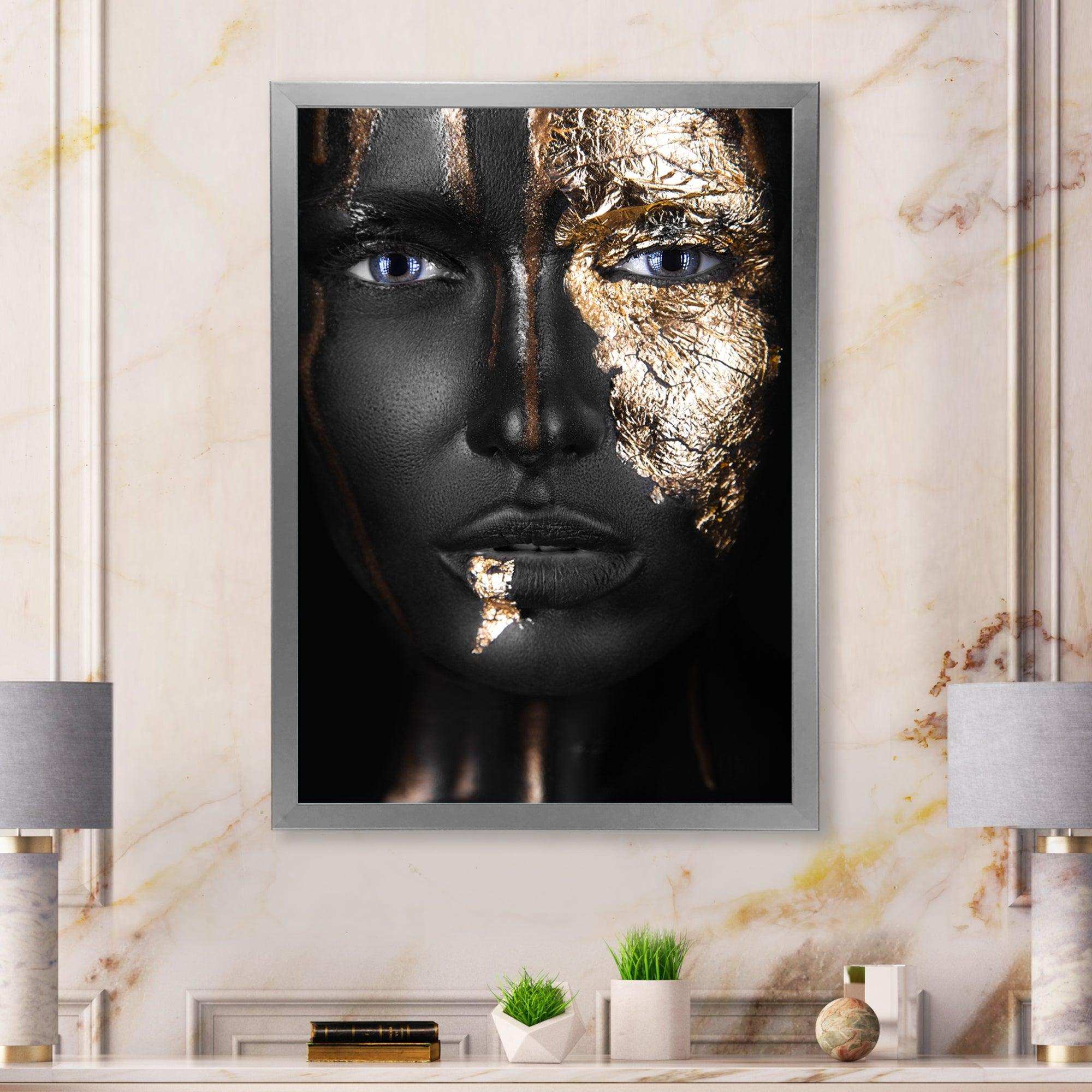 Portrait of A Afro American Girl with Gold Makeup