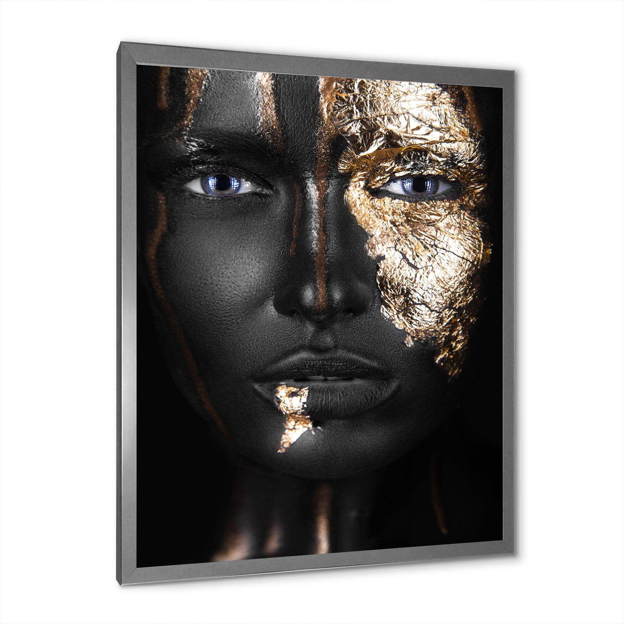 Portrait of A Afro American Girl with Gold Makeup