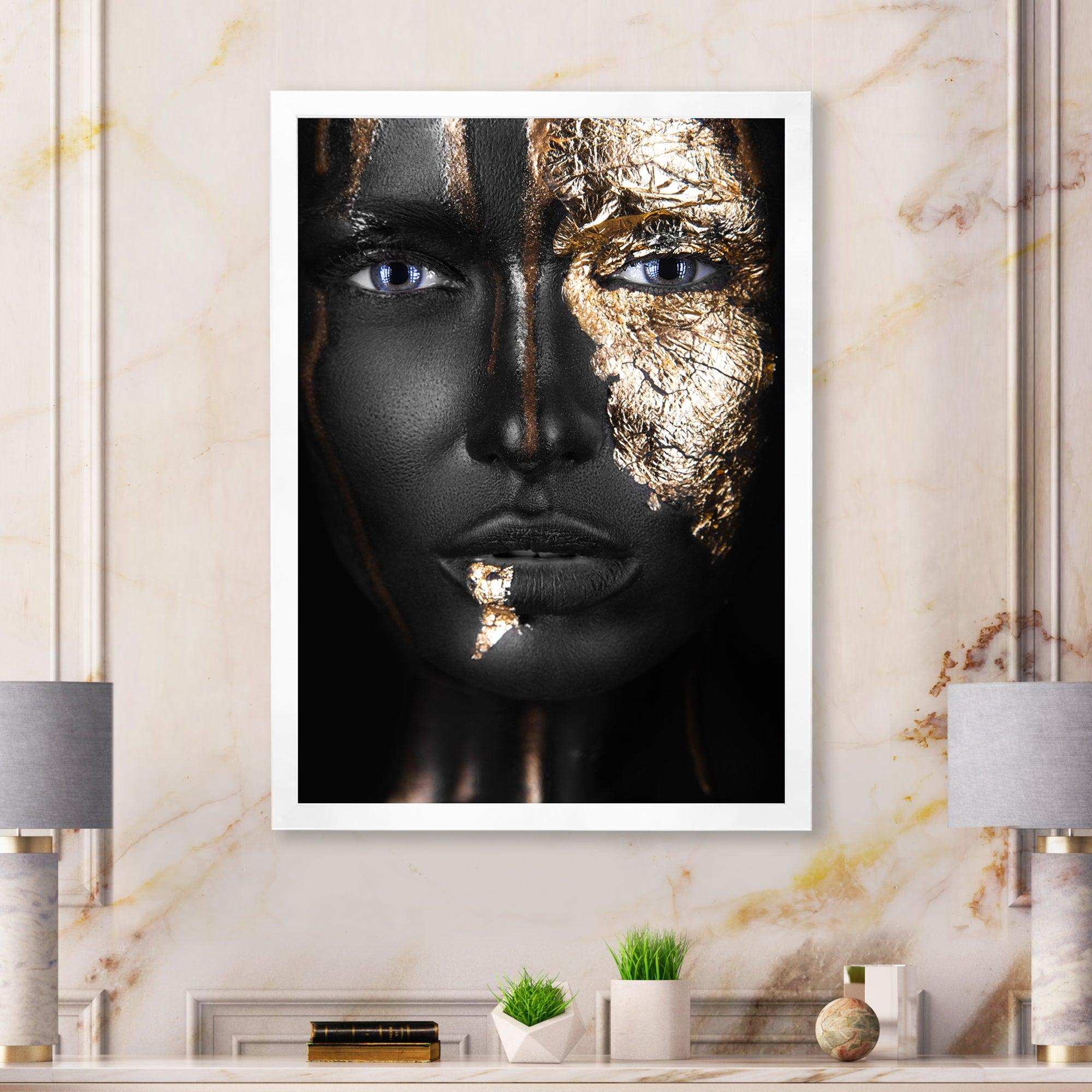 Portrait of A Afro American Girl with Gold Makeup