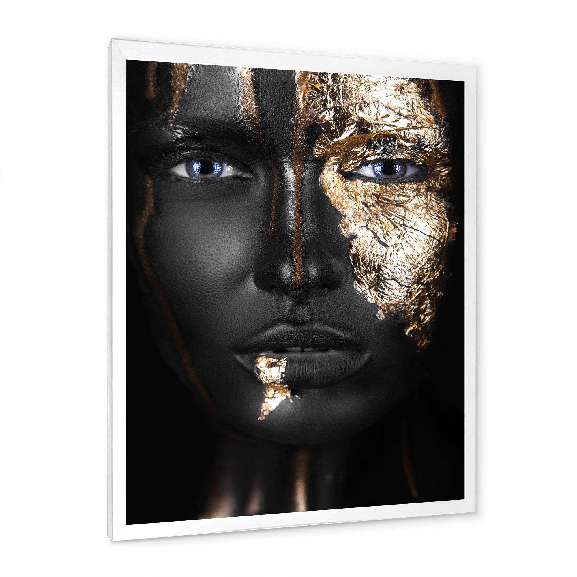 Portrait of A Afro American Girl with Gold Makeup