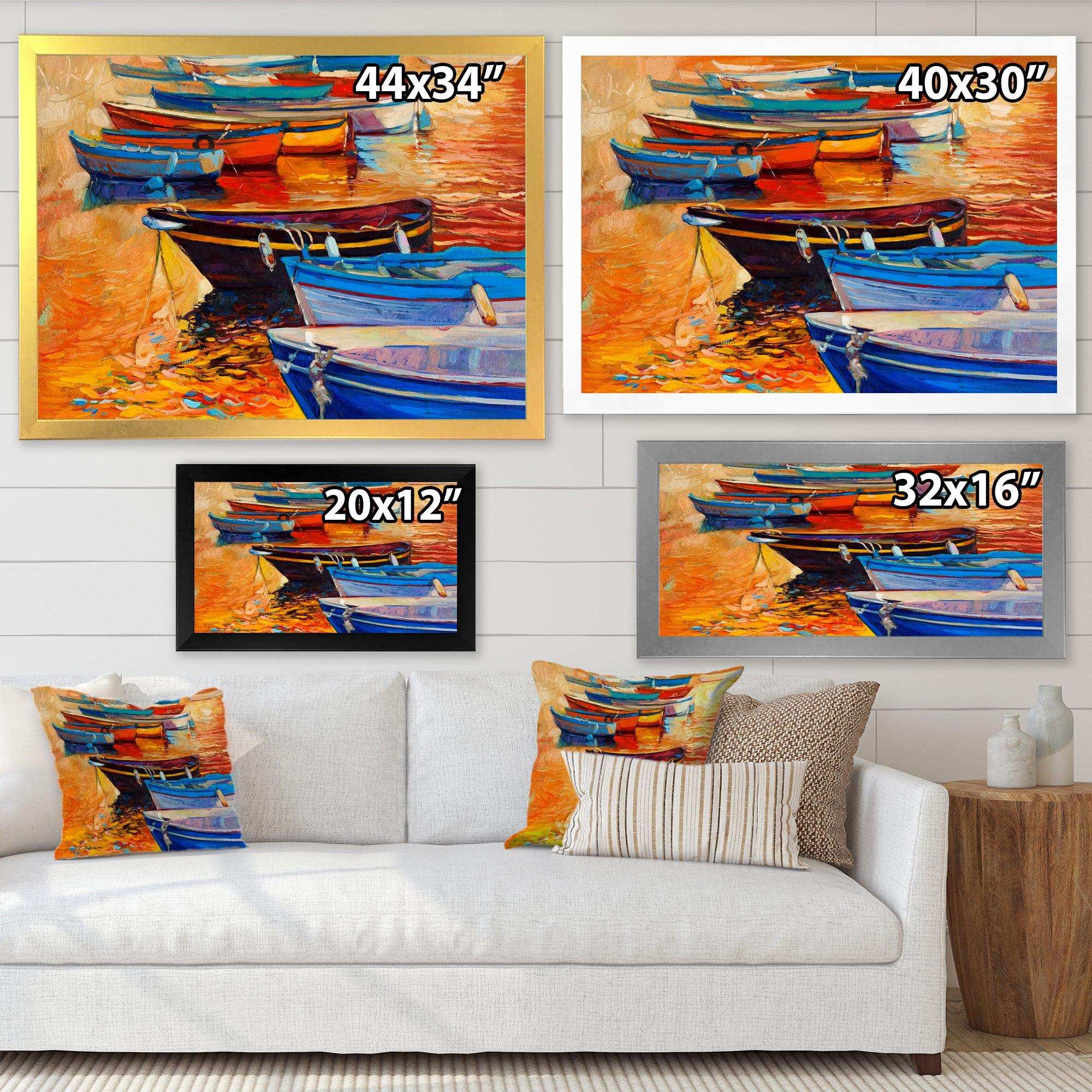 Boats In The Harbor During Warm Colourd Sunset I