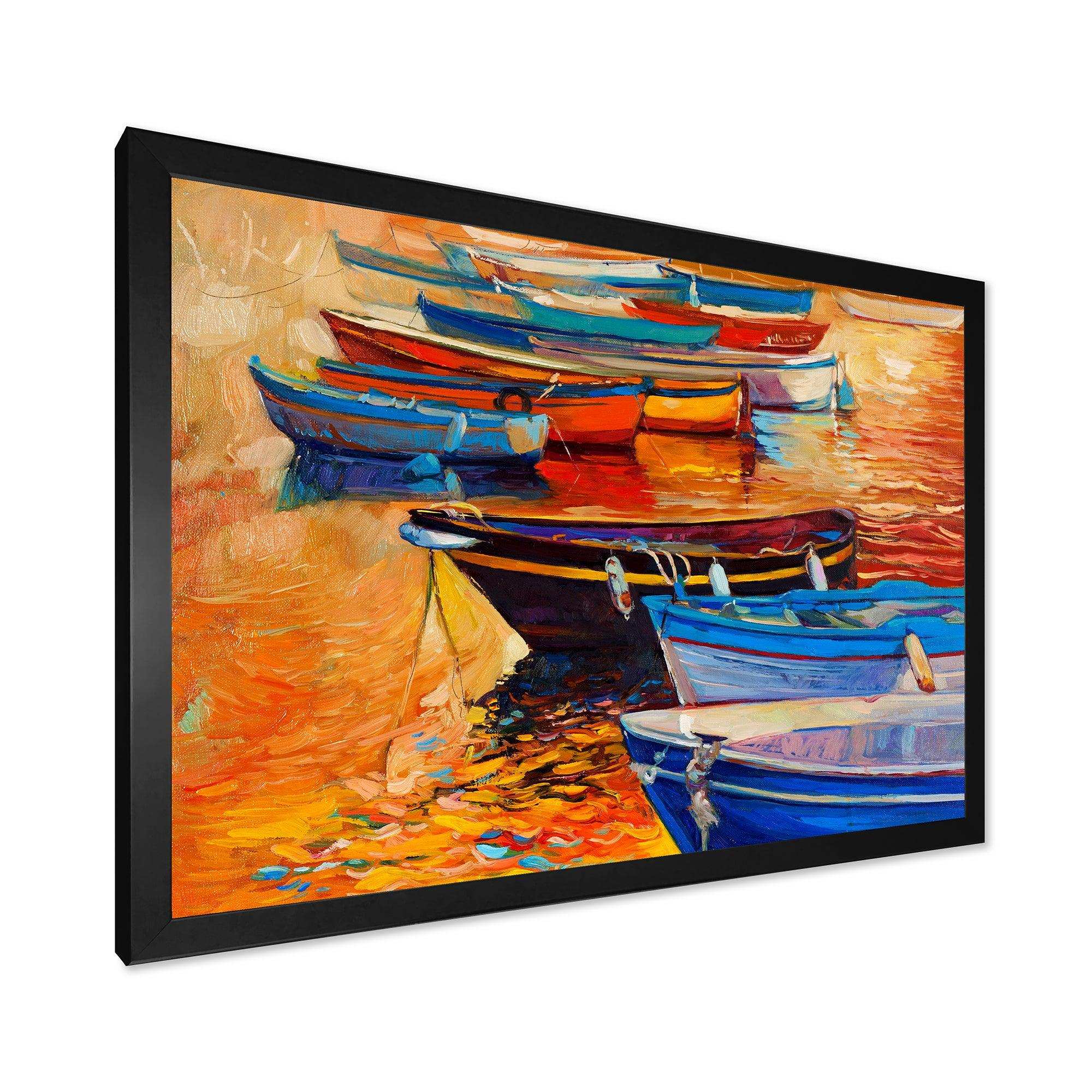 Boats In The Harbor During Warm Colourd Sunset I