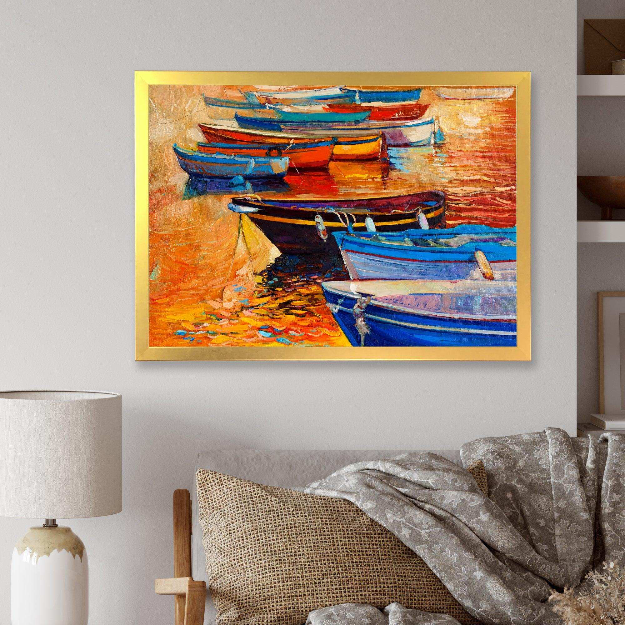 Boats In The Harbor During Warm Colourd Sunset I