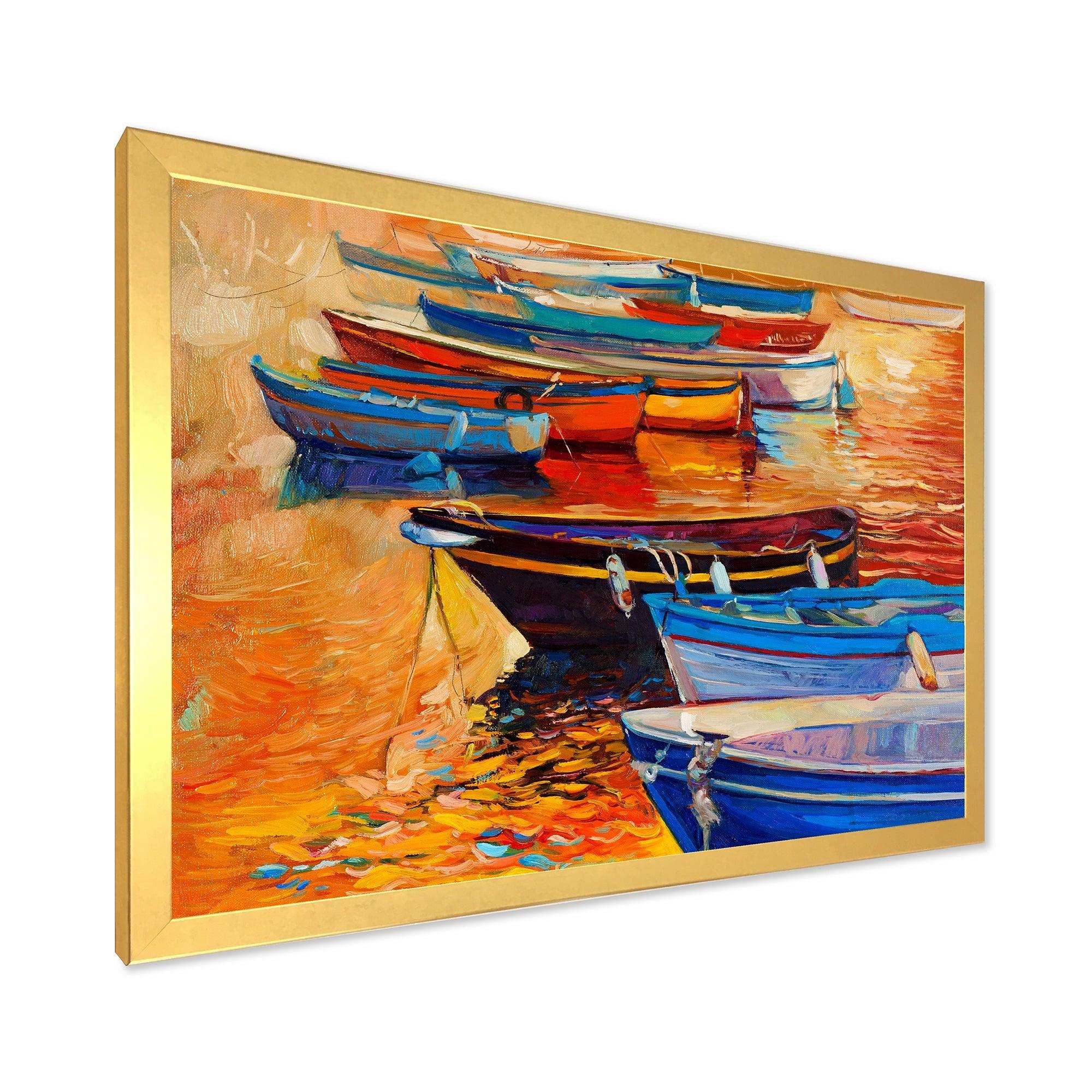 Boats In The Harbor During Warm Colourd Sunset I