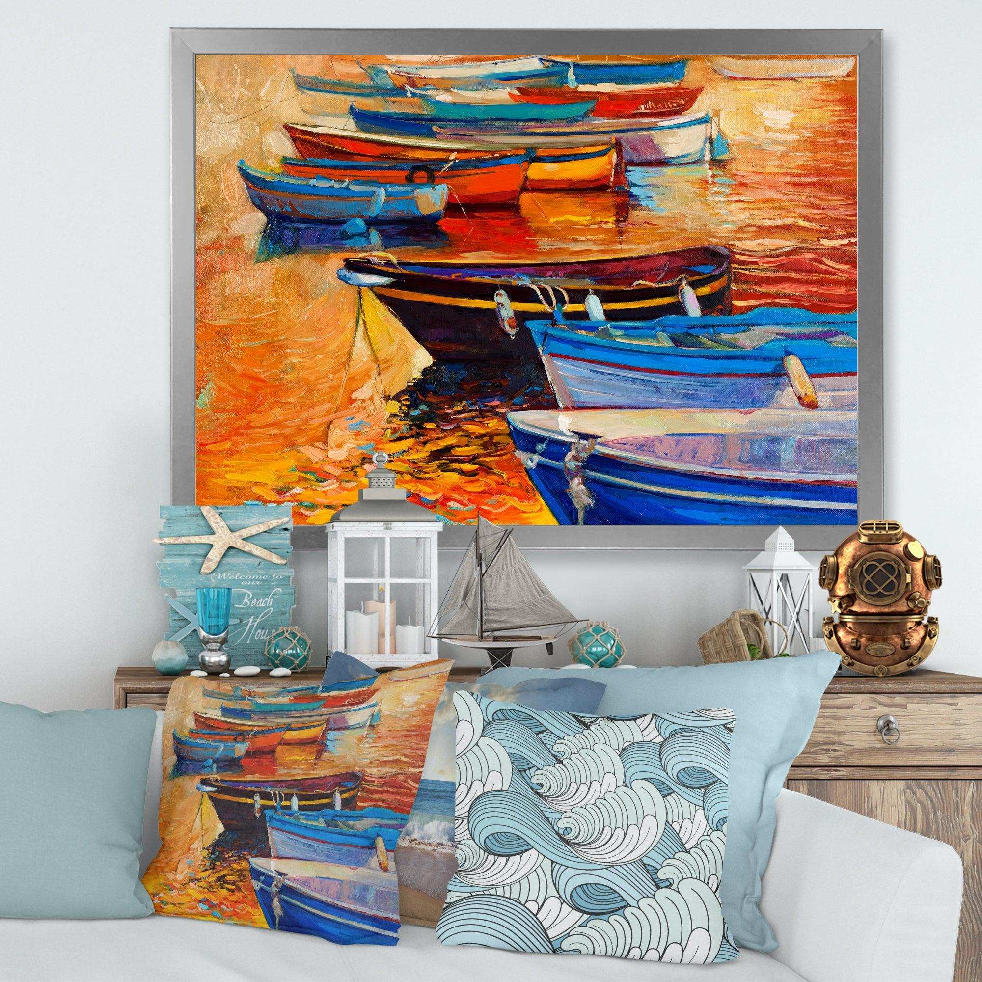 Boats In The Harbor During Warm Colourd Sunset I