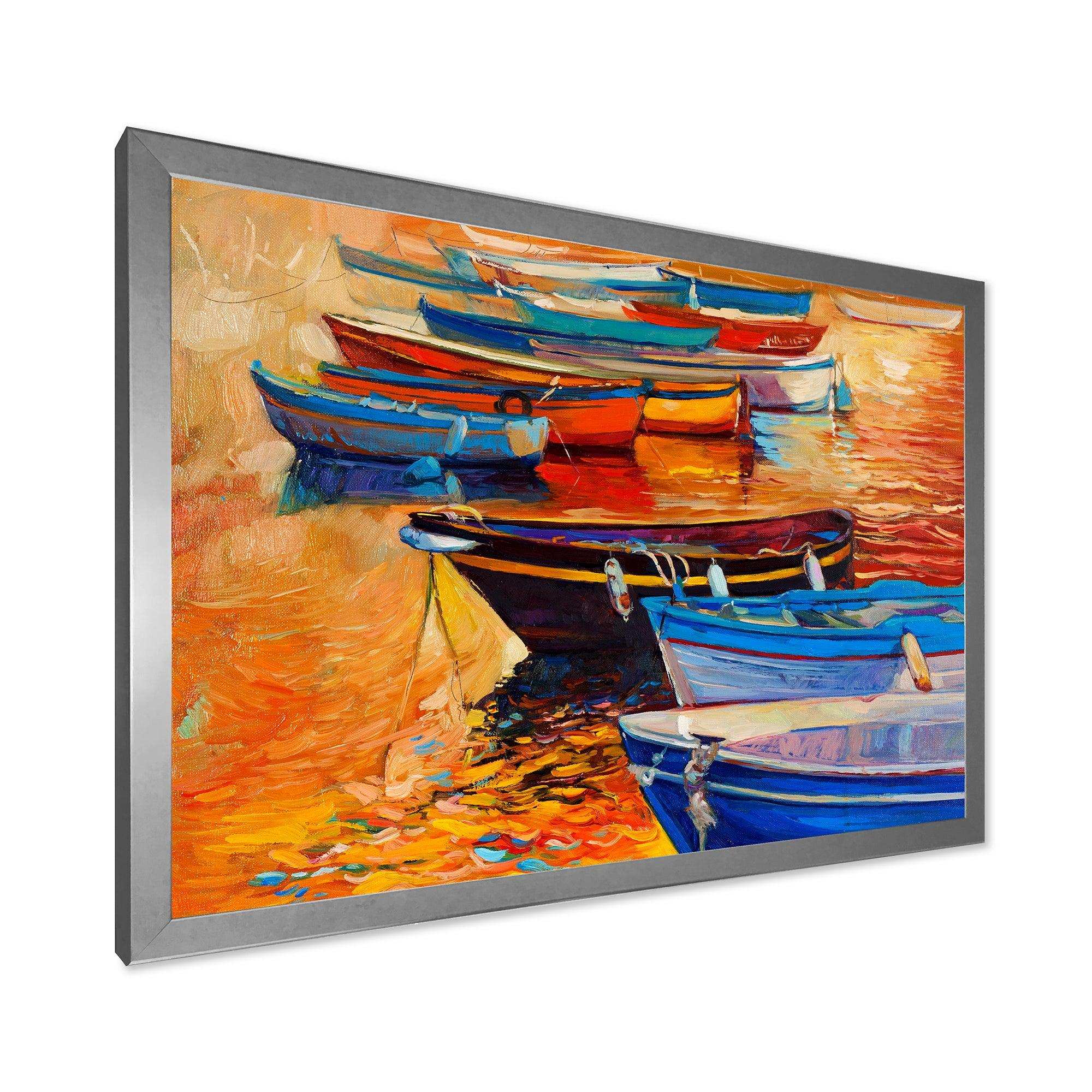 Boats In The Harbor During Warm Colourd Sunset I