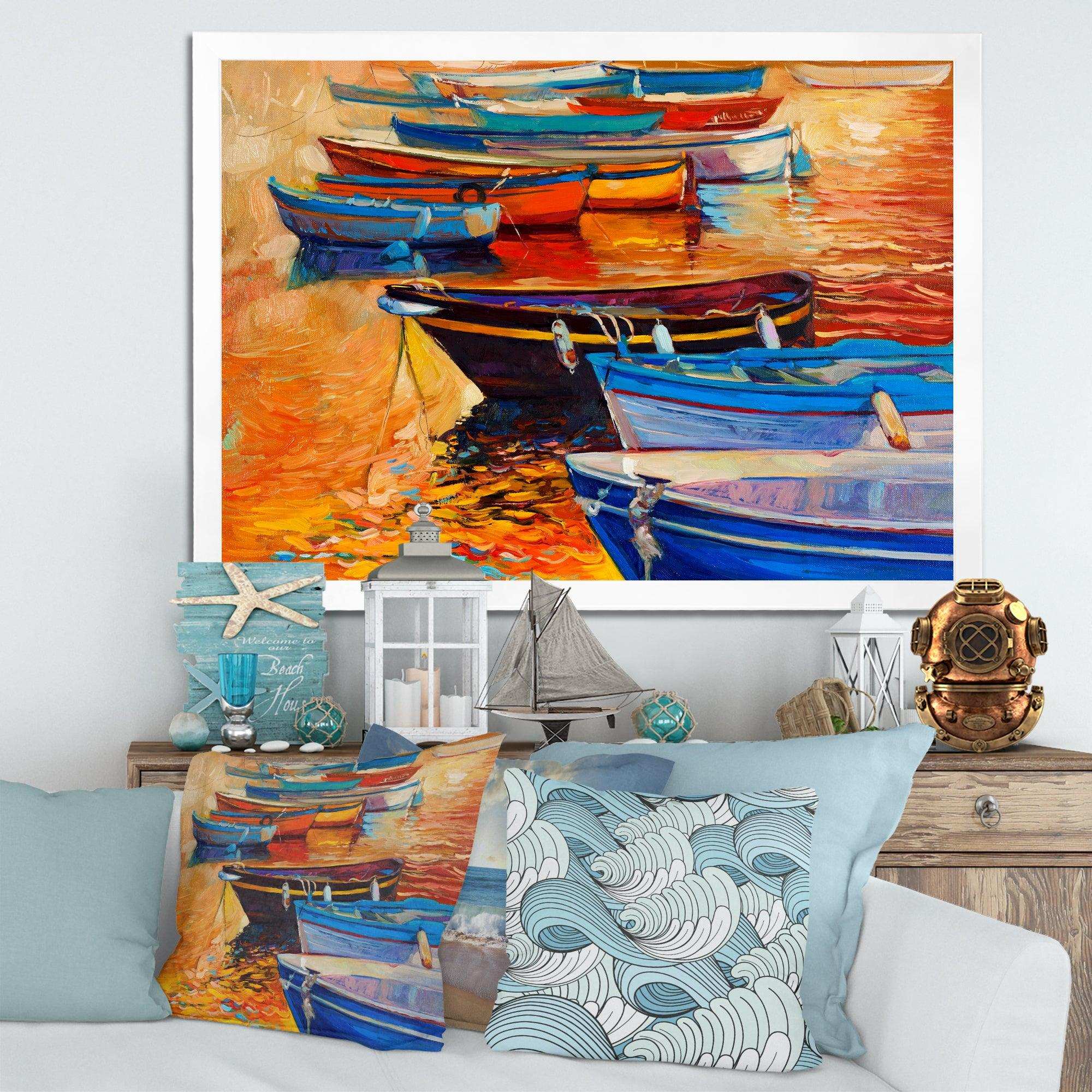 Boats In The Harbor During Warm Colourd Sunset I