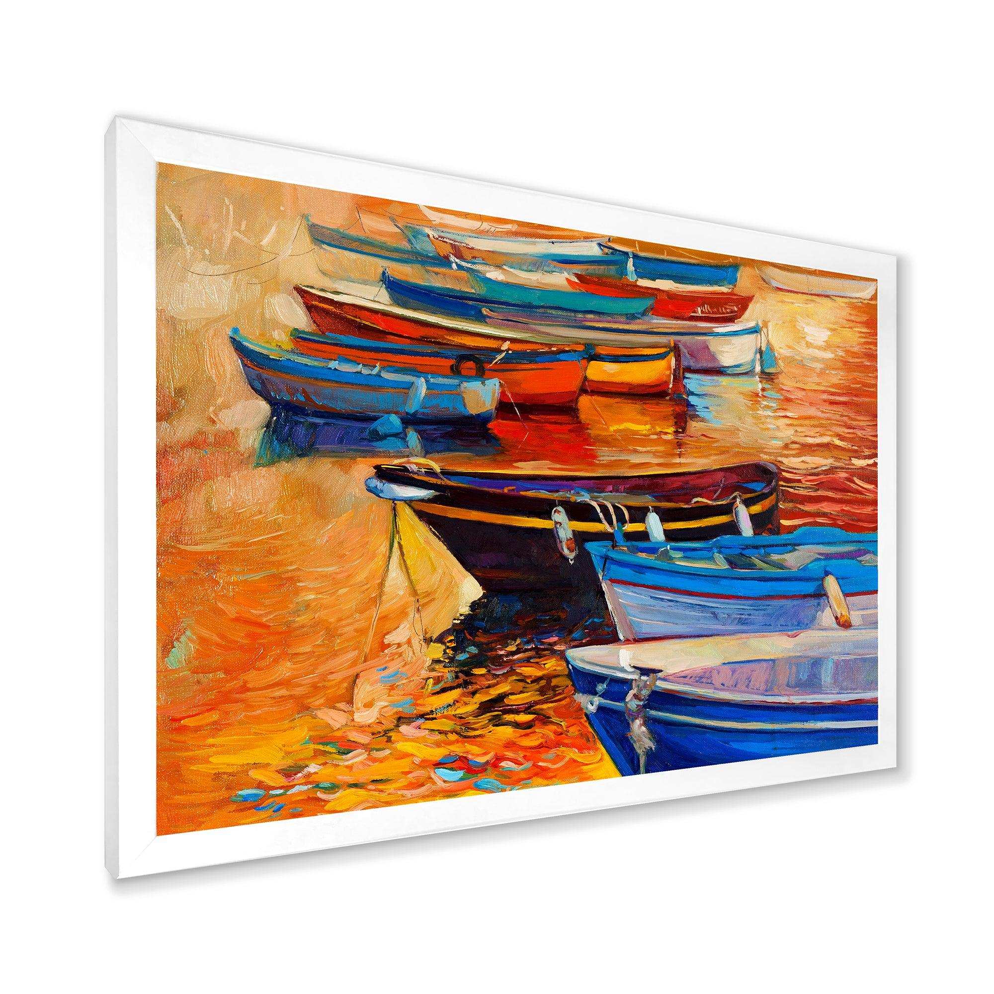 Boats In The Harbor During Warm Colourd Sunset I