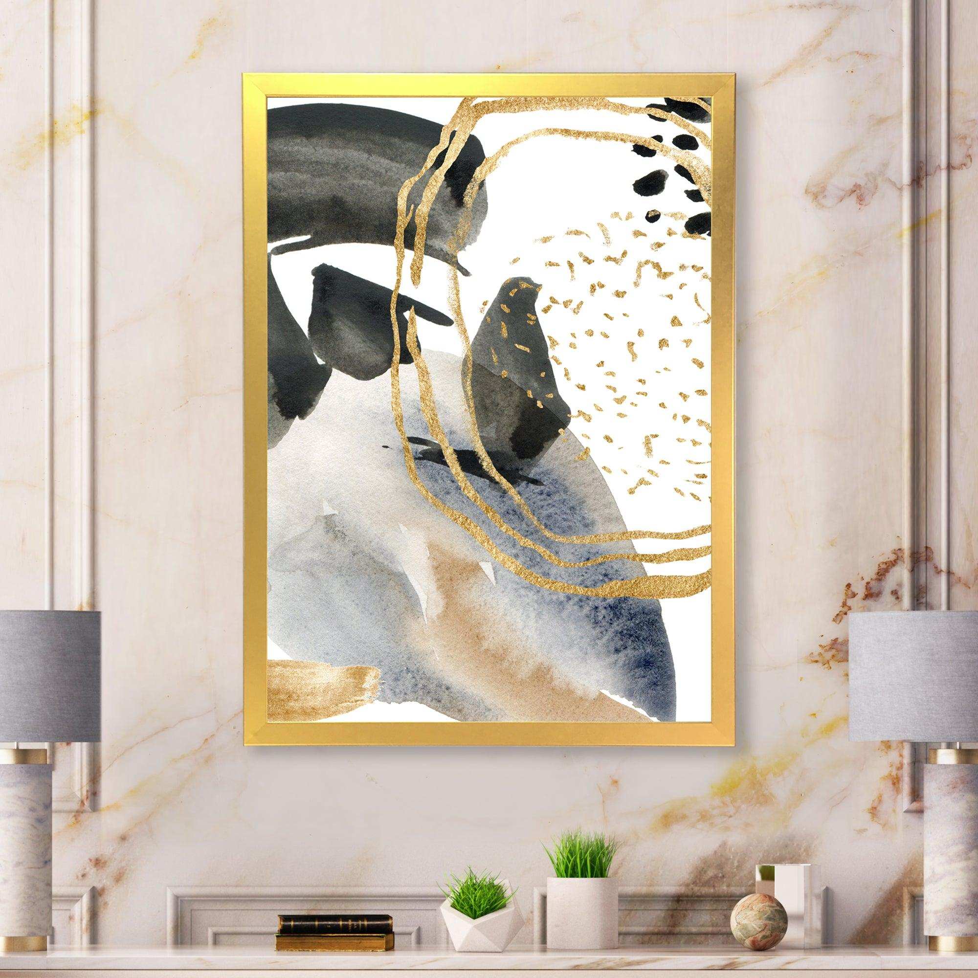 Pastel Abstract With Blue Black Beige & Gold Spots