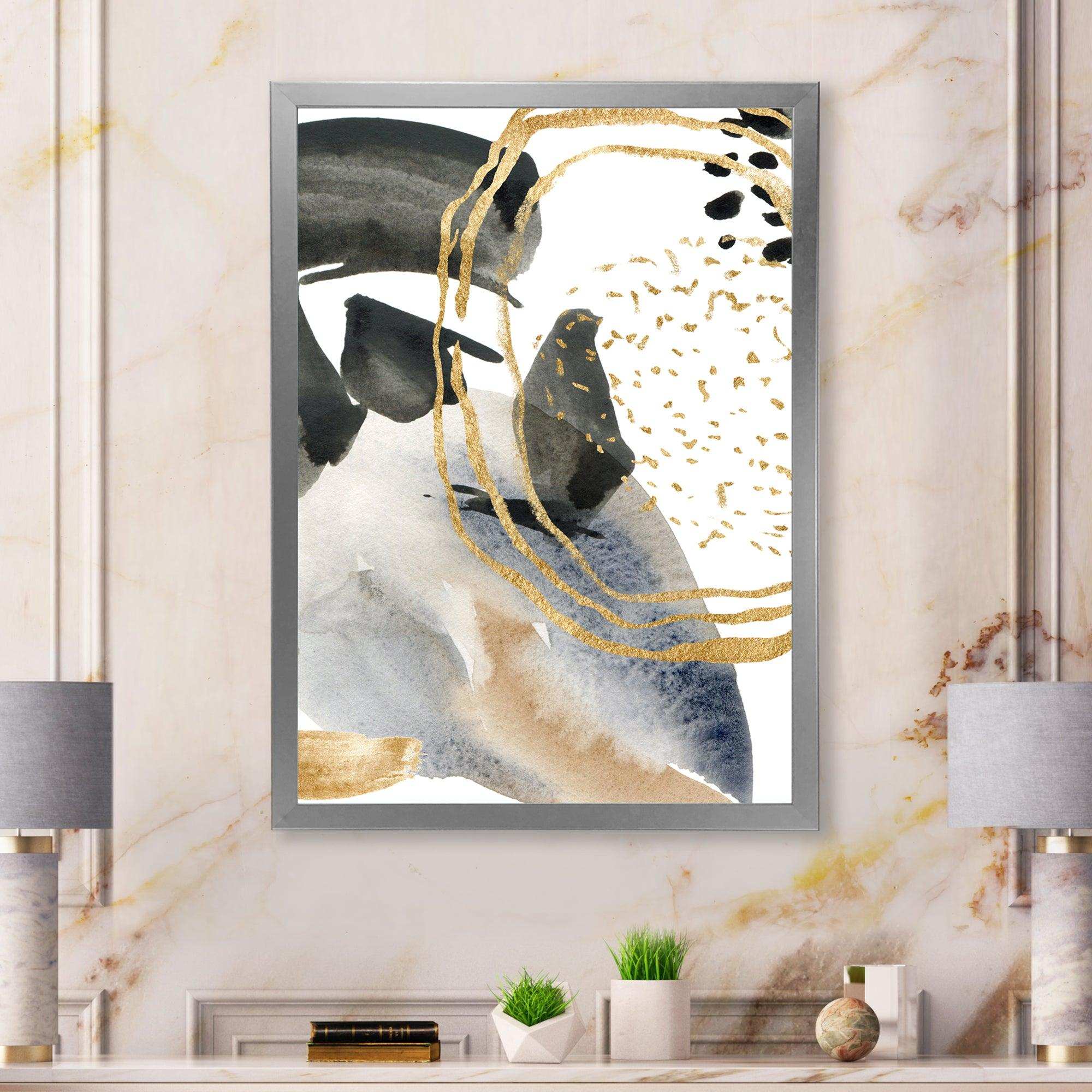 Pastel Abstract With Blue Black Beige & Gold Spots
