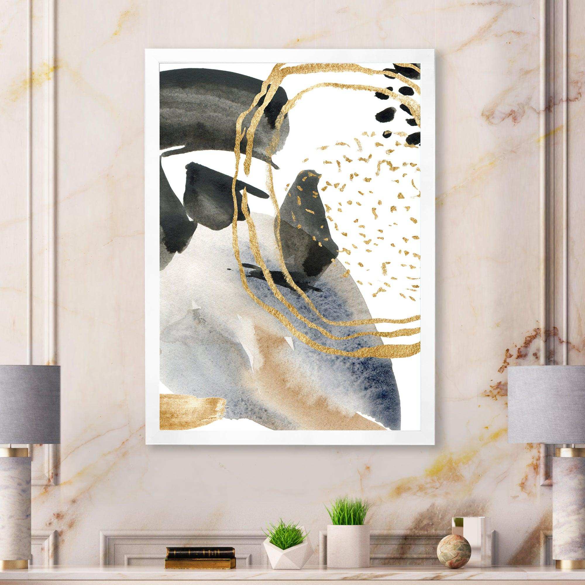 Pastel Abstract With Blue Black Beige & Gold Spots