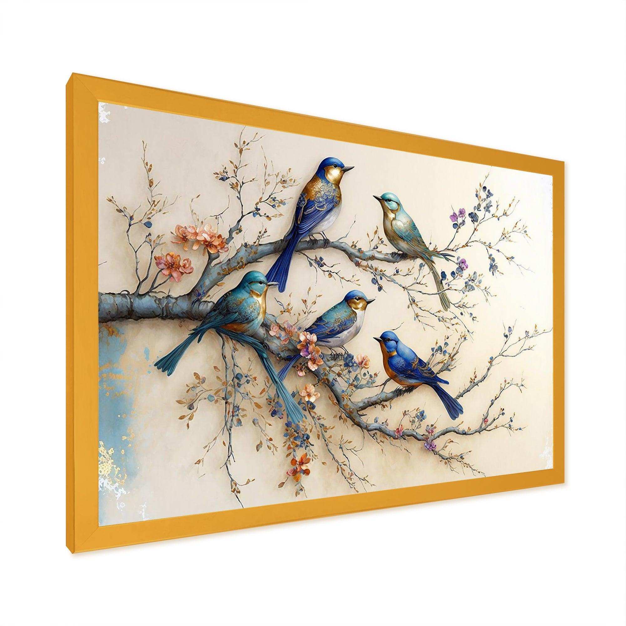 Multicolor Birds On Plum Blossoms Tree X