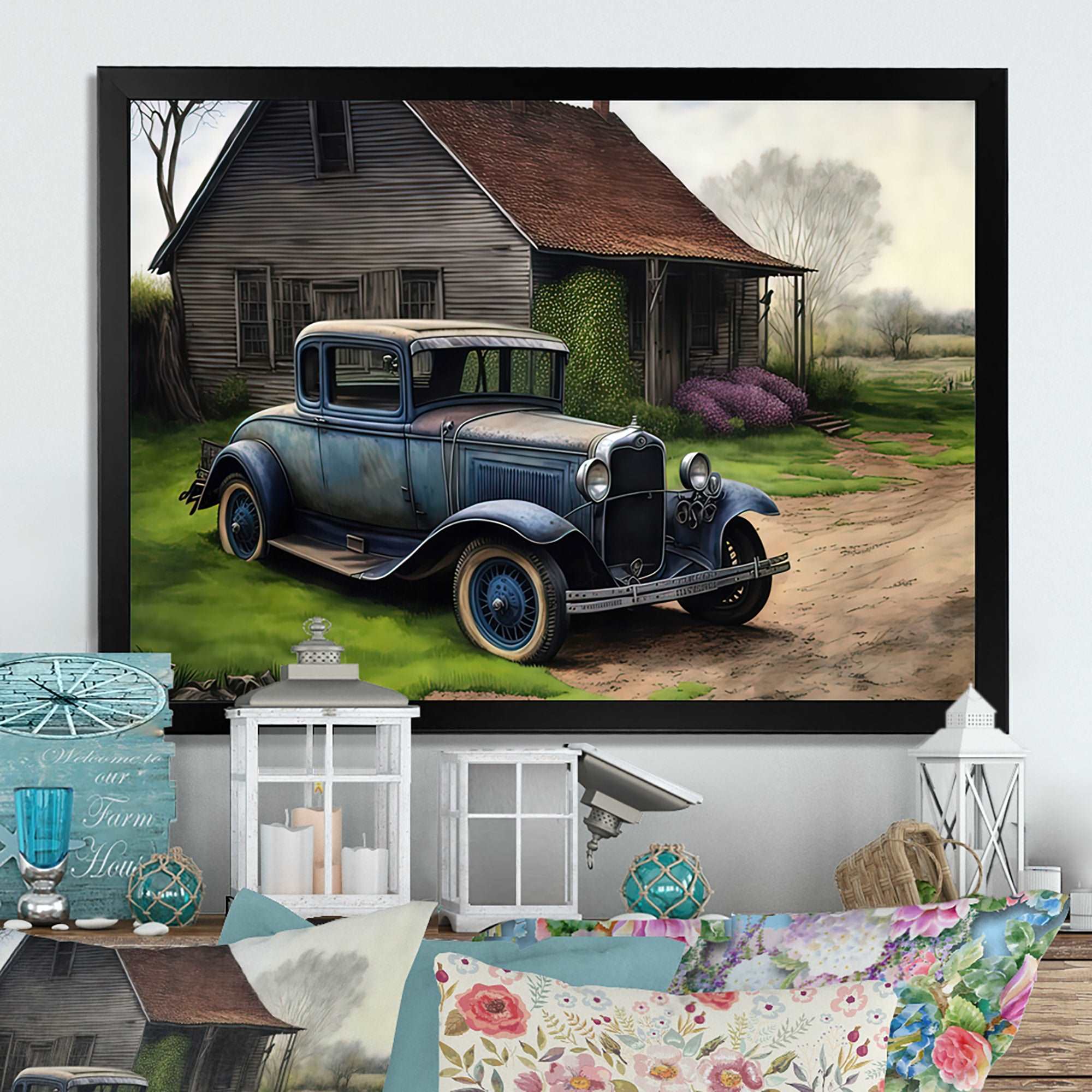 30S Ford Car In Barn V Framed Print Vibrant Gold - 1.5Width
