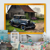 30S Ford Car In Barn V Framed Canvas Vibrant Black - 1.5Thick