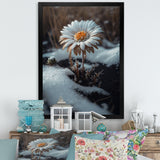 A Blooming White Daisy Flower In Winter Framed Print Vibrant Gold - 1.5Width