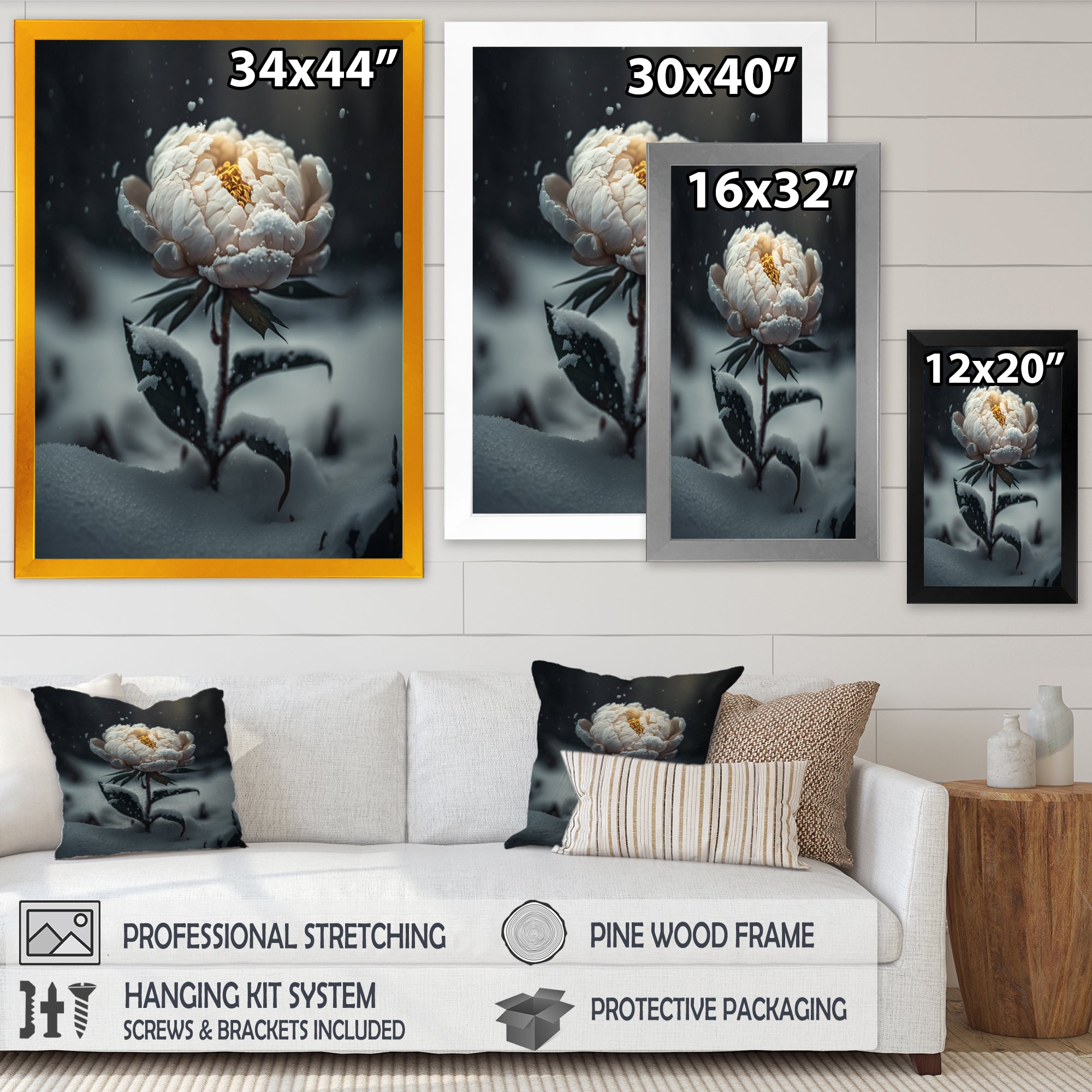 A Blooming White Peony Flower In Winter II Framed Print Vibrant Gold - 1.5Width