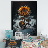 A Blooming Yellow And Orange Sunflower Winter I Framed Print Vibrant Gold - 1.5Width