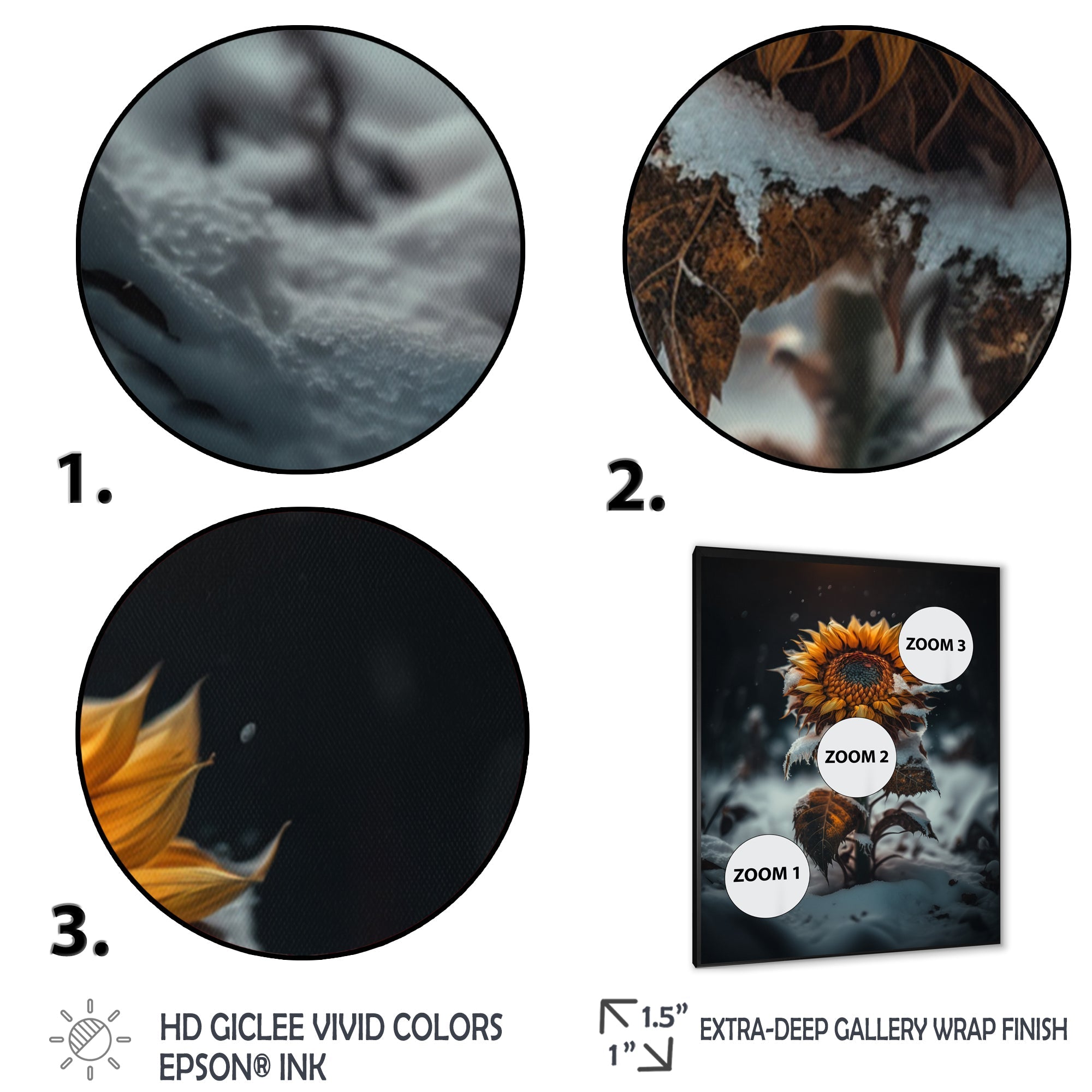 A Blooming Yellow And Orange Sunflower Winter I Framed Print Vibrant Black - 1.5Width