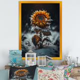 A Blooming Yellow And Orange Sunflower Winter I Framed Canvas Vibrant Black - 1.5Thick