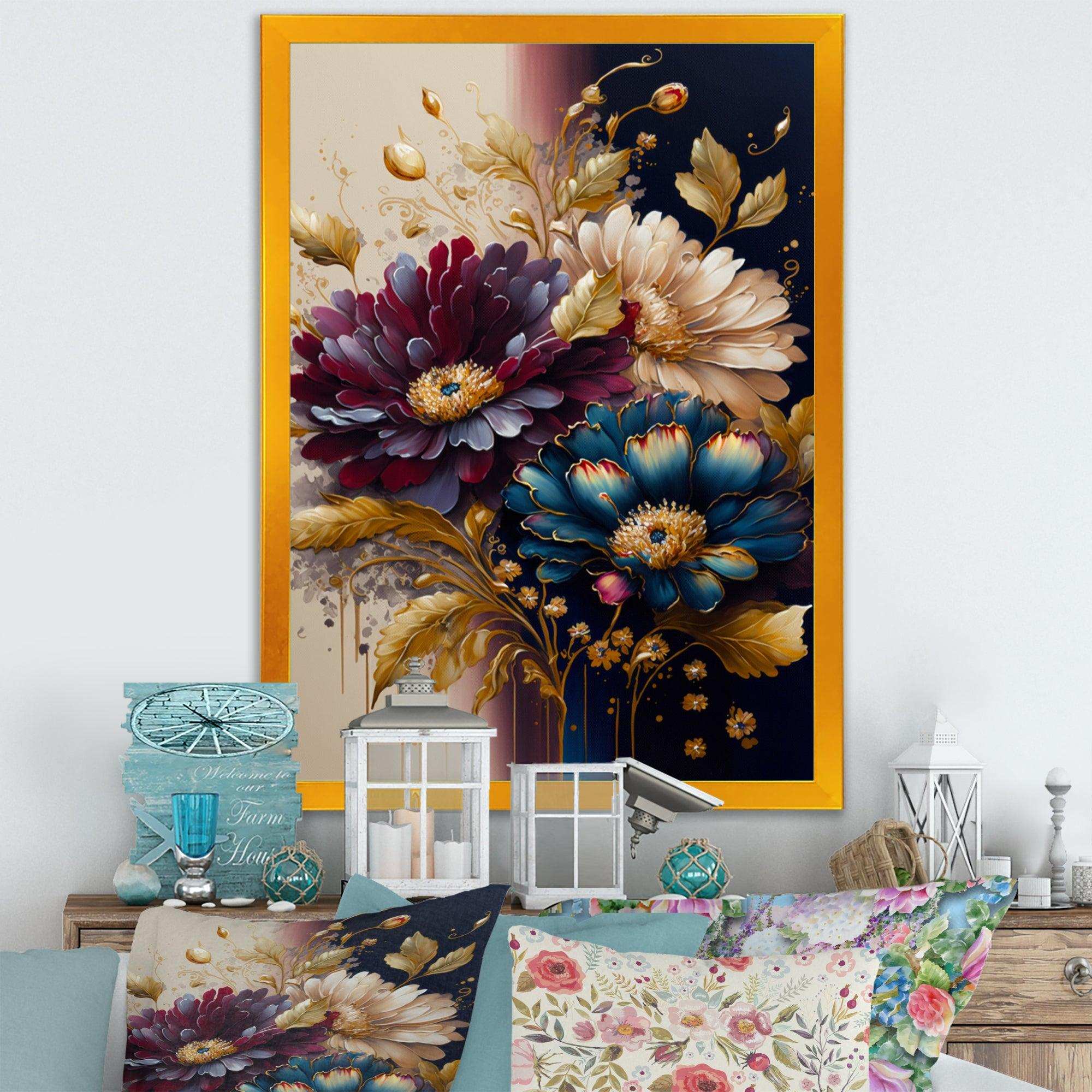 Burgundy And Blue Daisy Bunch III