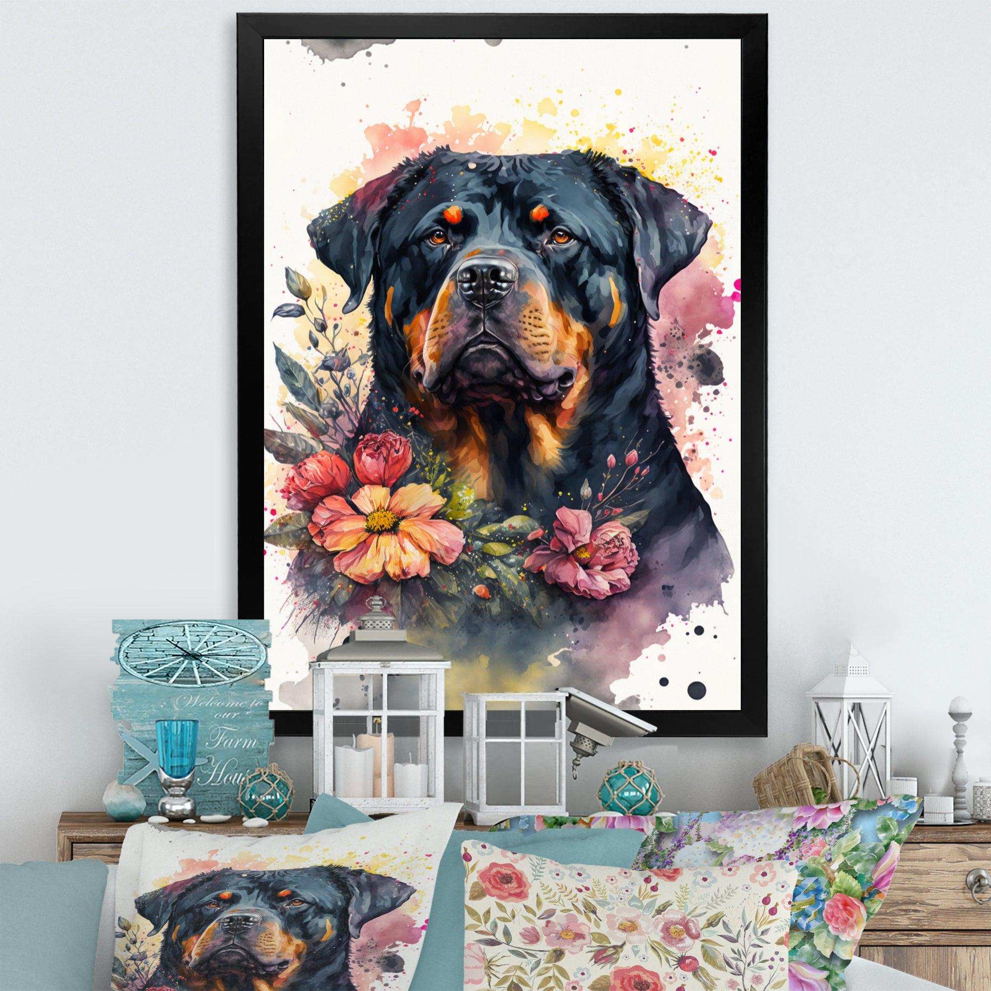 Cute Rottweilers Floral Art I