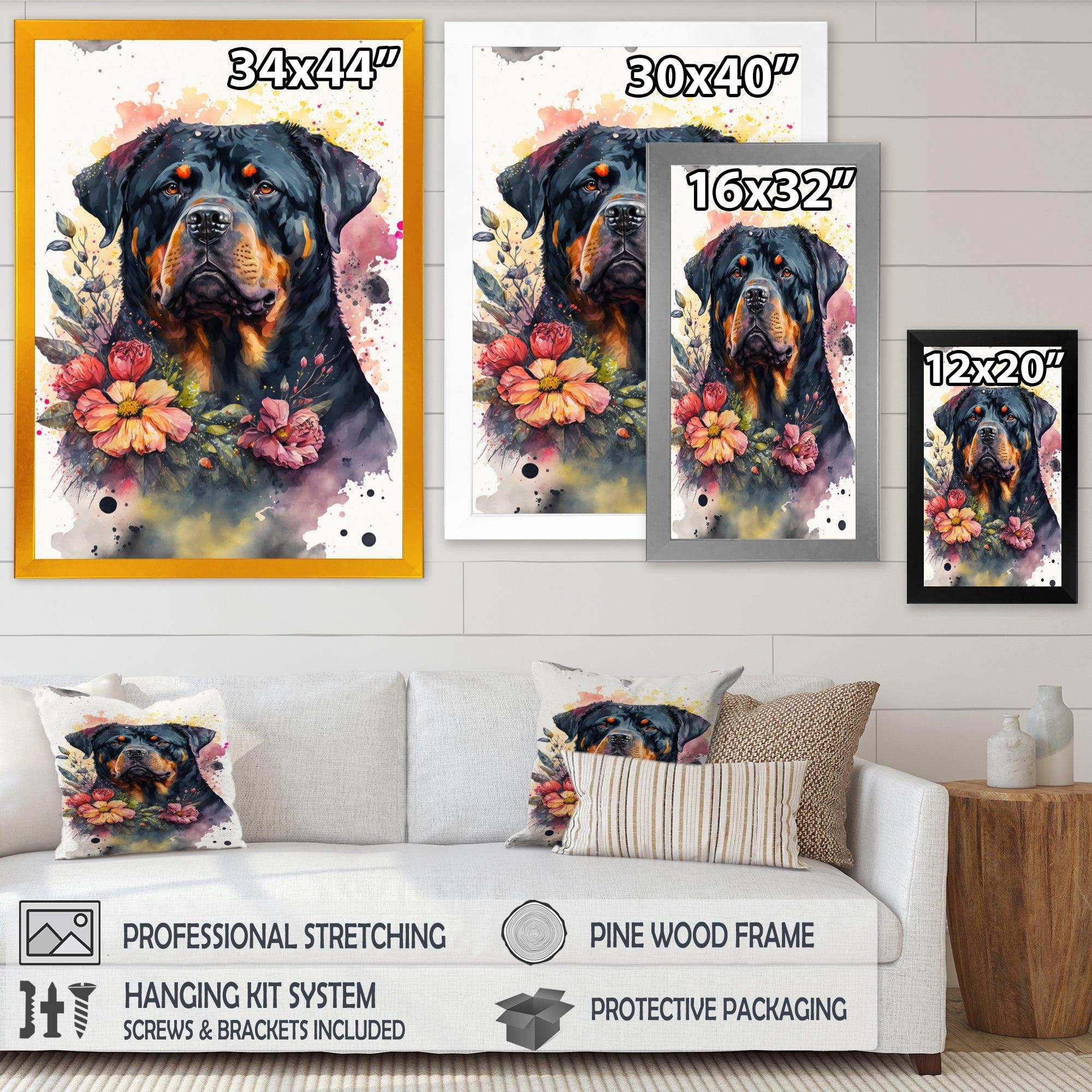 Cute Rottweilers Floral Art I
