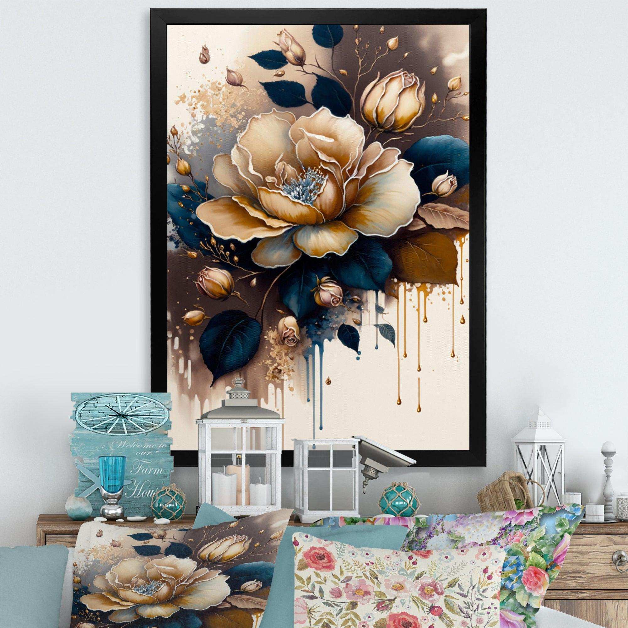 Brown And Blue Rose Design